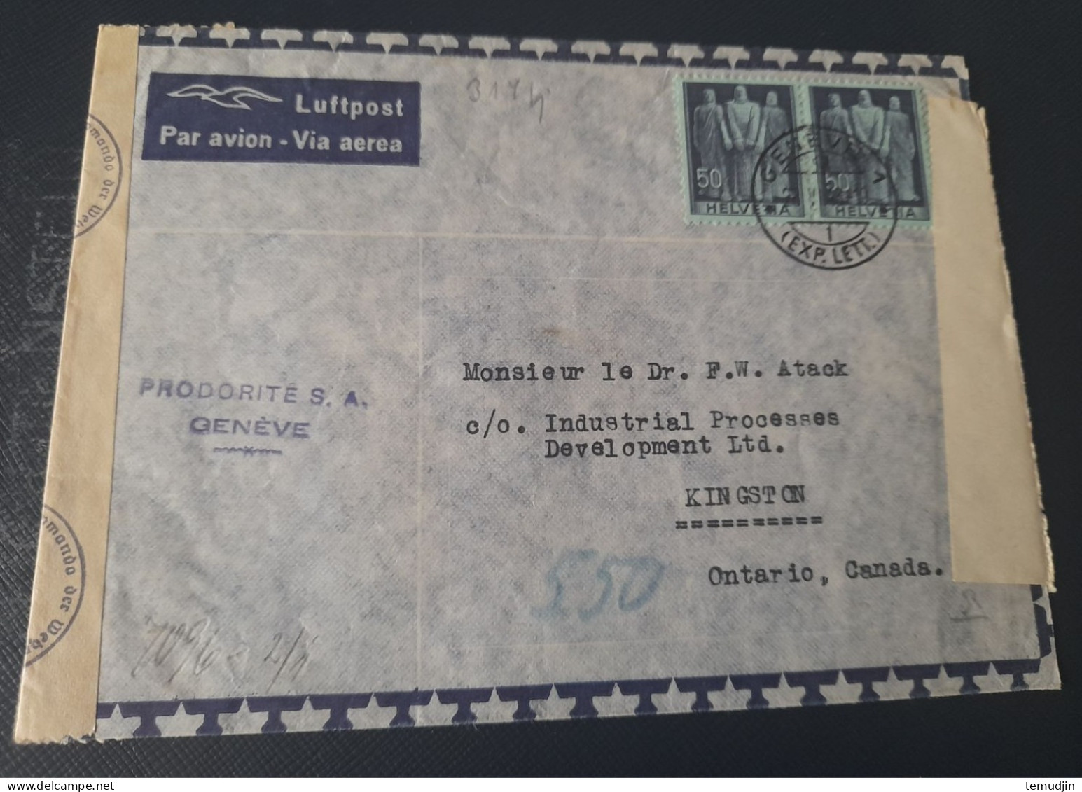 Suisse 1943 Lettre Pour Le Canada Avec Censure Allemande Et Canadienne - Briefe U. Dokumente