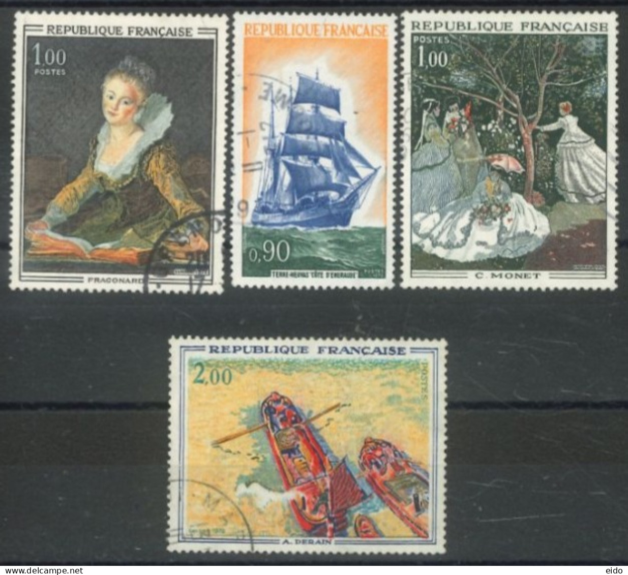 FRANCE - 1972, INTAGLIO WORKS OF ART IN LACE, HISTORIC MARINE, & POLYCHROME STAMPS SET OF 4, USED - Used Stamps