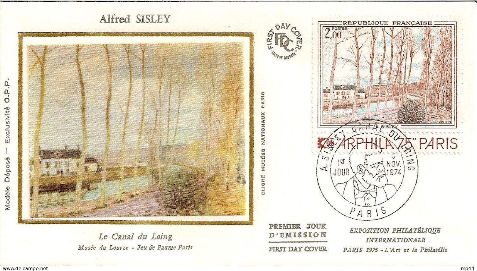 272 --- PARIS 1er Jour FDC Arphila 75 Alfred Sisley - Manual Postmarks