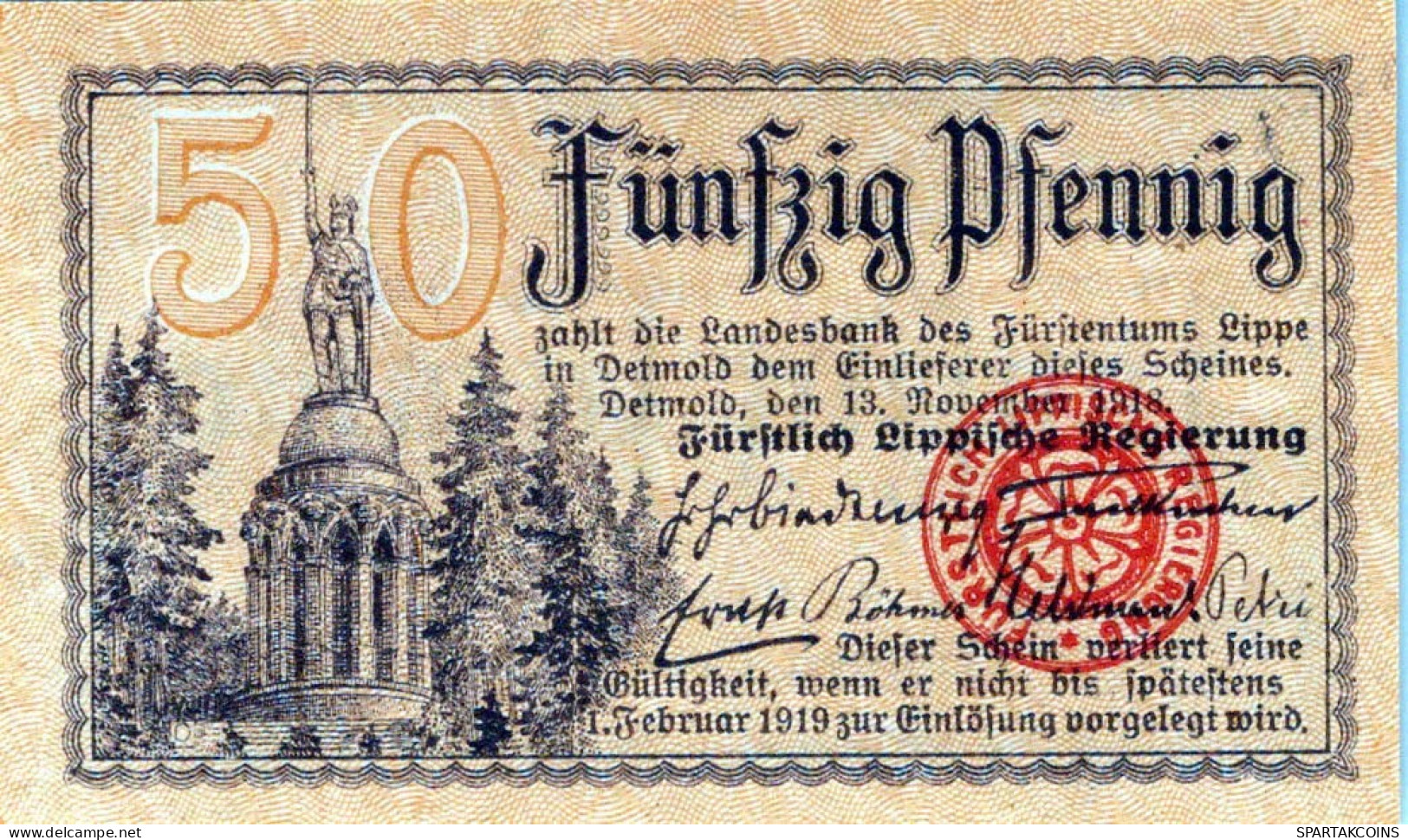 50 PFENNIG 1918 Stadt LIPPE Lippe UNC DEUTSCHLAND Notgeld Banknote #PI740 - [11] Local Banknote Issues