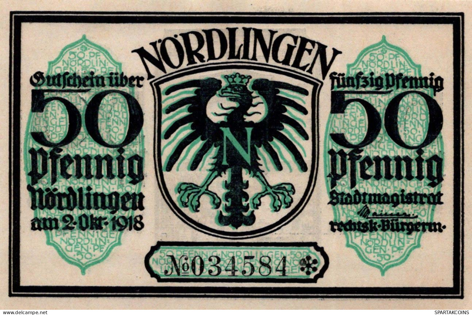 50 PFENNIG 1918 Stadt NoRDLINGEN Bavaria UNC DEUTSCHLAND Notgeld Banknote #PH264 - [11] Local Banknote Issues