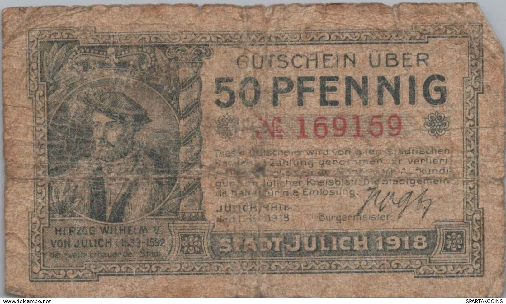 50 PFENNIG 1918 Stadt JÜLICH Rhine DEUTSCHLAND Notgeld Banknote #PG487 - [11] Local Banknote Issues
