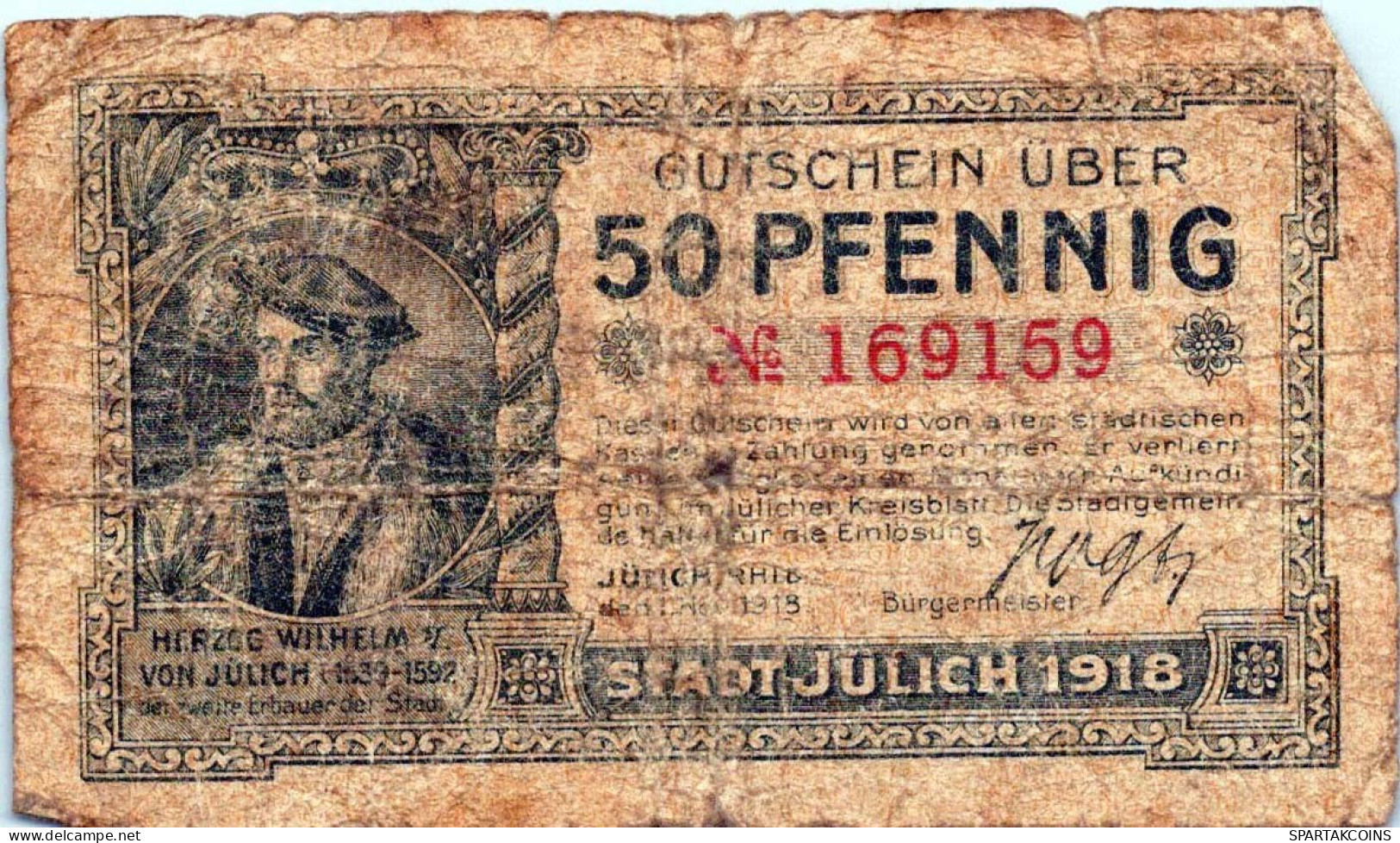 50 PFENNIG 1918 Stadt JÜLICH Rhine DEUTSCHLAND Notgeld Banknote #PG487 - [11] Local Banknote Issues