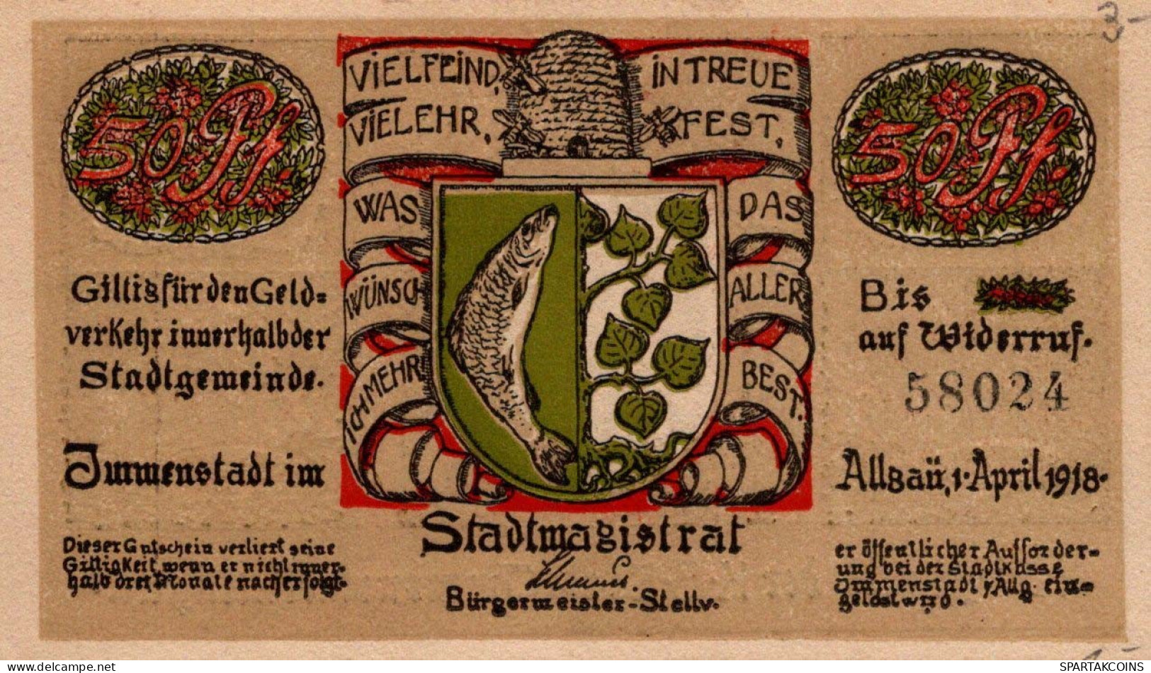 50 PFENNIG 1918 Stadt IMMENSTADT Bavaria DEUTSCHLAND Notgeld Banknote #PG272 - [11] Local Banknote Issues