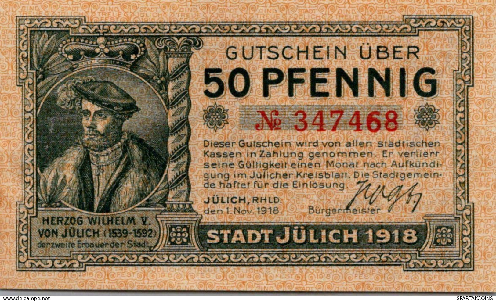 50 PFENNIG 1918 Stadt JÜLICH Rhine DEUTSCHLAND Notgeld Banknote #PD456 - [11] Local Banknote Issues