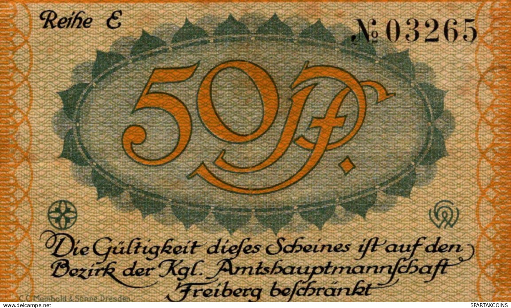 50 PFENNIG 1918 Stadt FREIBERG Saxony UNC DEUTSCHLAND Notgeld Banknote #PH169 - [11] Local Banknote Issues