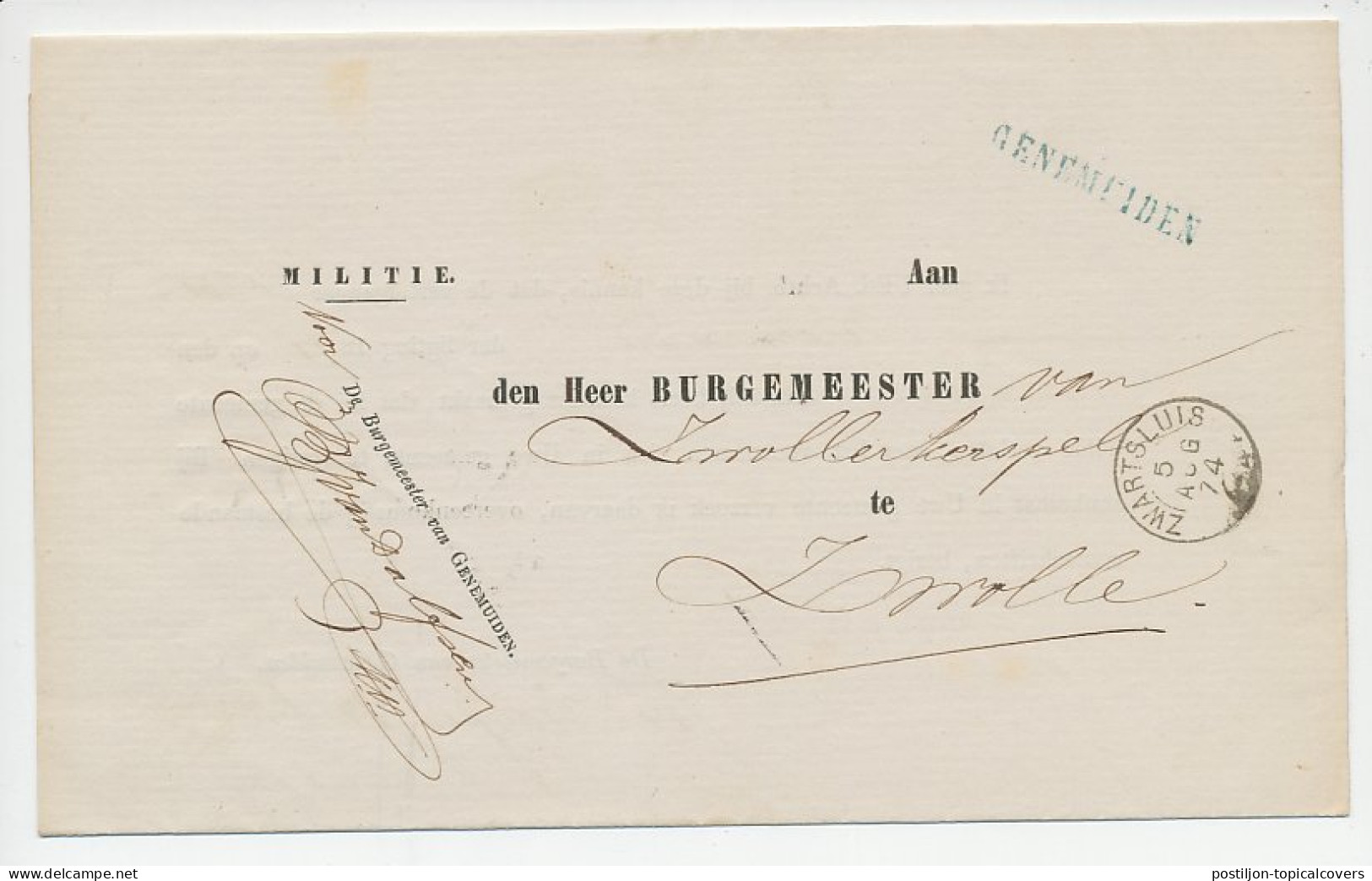Naamstempel Genemuiden 1874 - Lettres & Documents