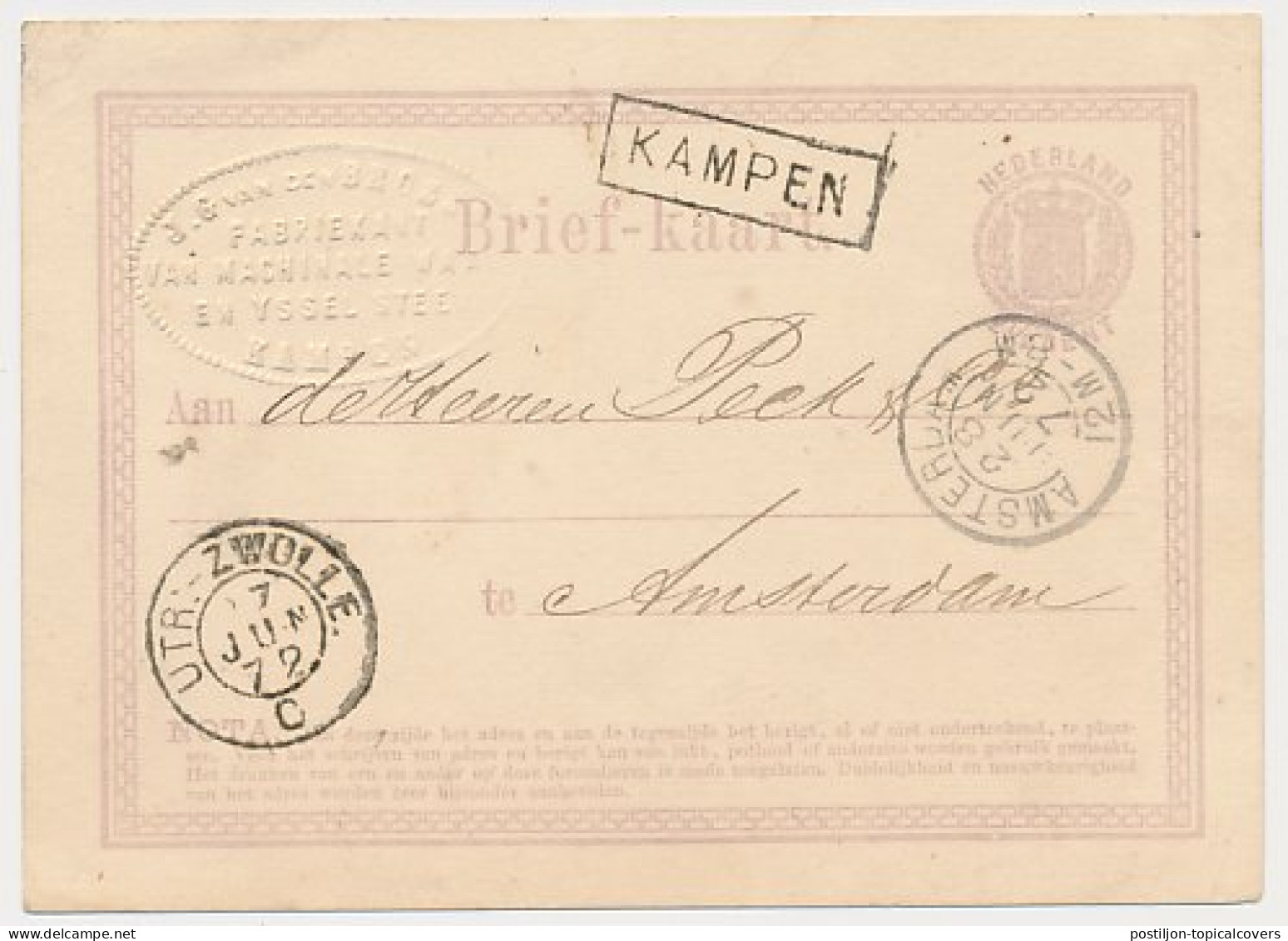 Trein Haltestempel Kampen 1872 - Lettres & Documents