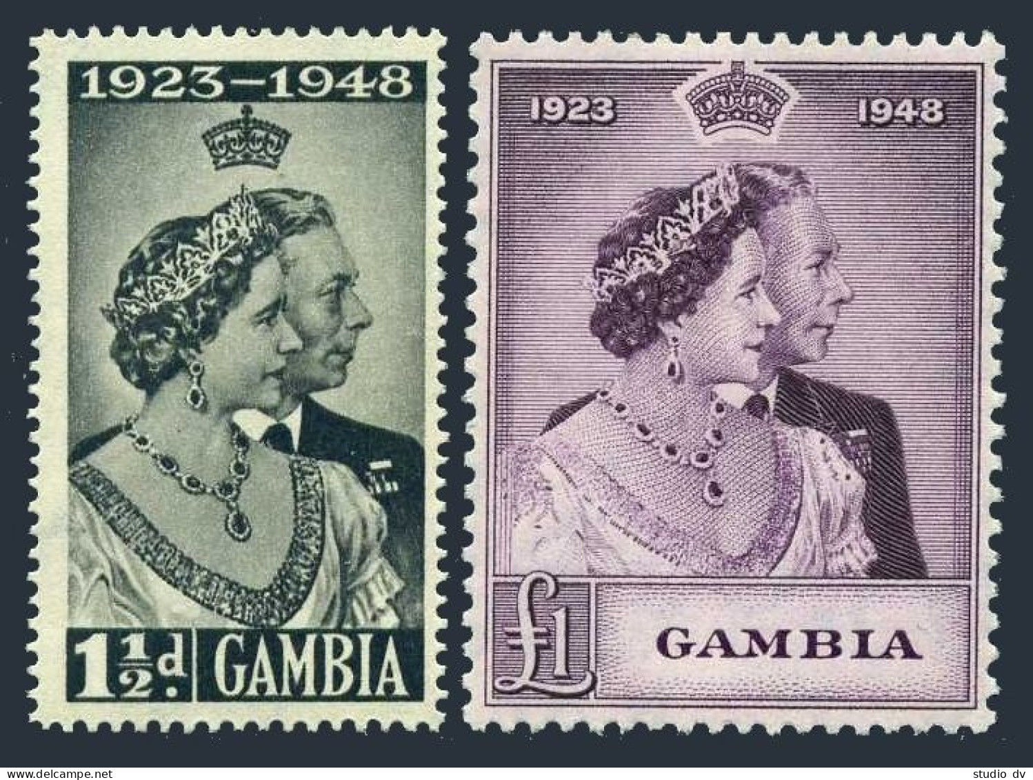 Gambia 146-147, Hinged. Mi 141-142. Silver Wedding, 1948. George VI, Elizabeth. - Gambia (1965-...)