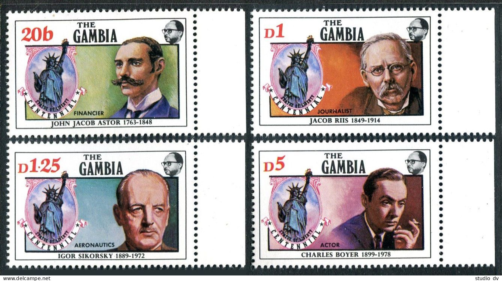 Gambia 630-633,MNH. Mi 636-639. Statue Of Liberty, 1986. Famous Emigrants. - Gambie (1965-...)