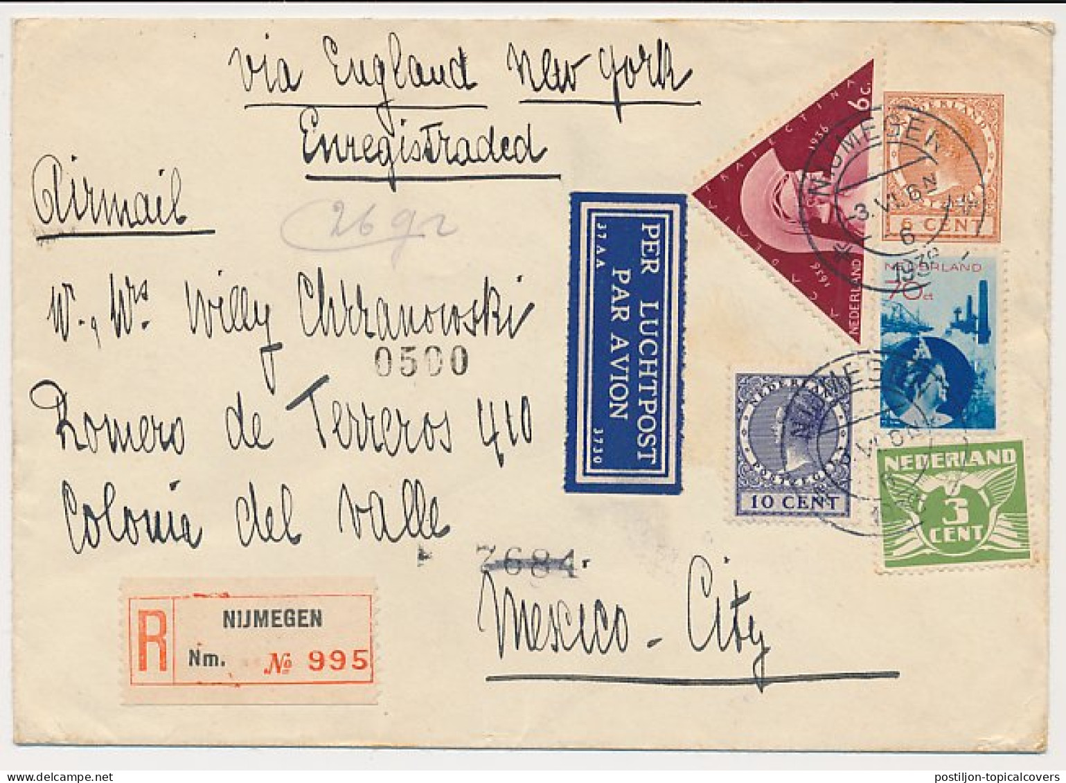 Envelop G. 23 B / Bijfr. Aangetekend Nijmegen - Mexico 1936 - Entiers Postaux