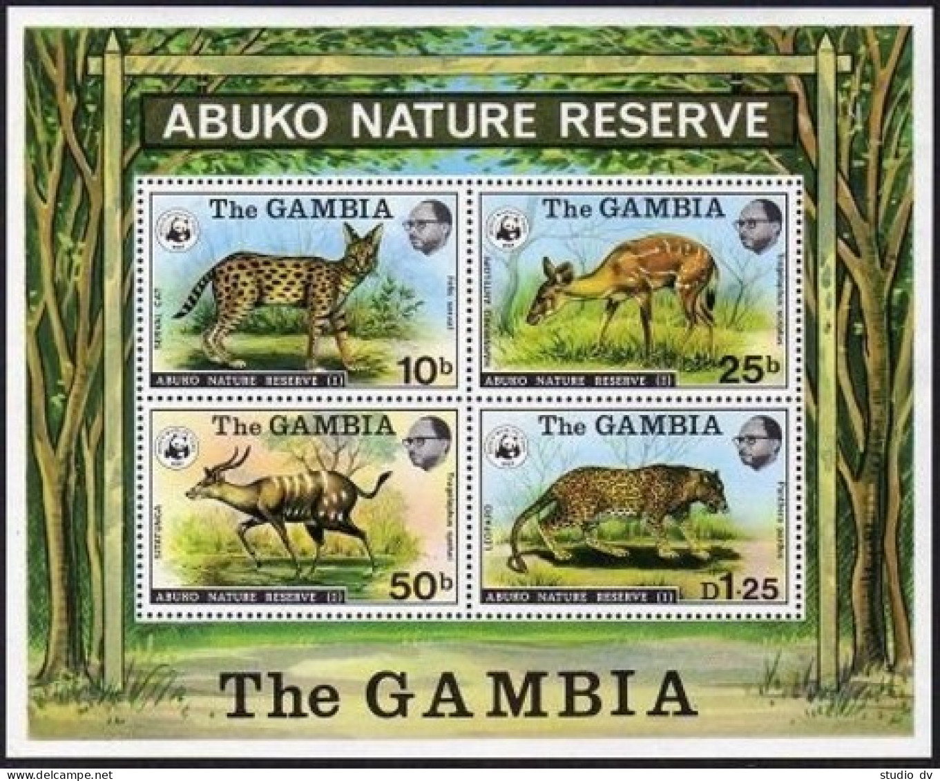Gambia 341-344, 344a, MNH. Michel 322-325, Bl.2. WWF 1976.Abuko Nature Reserve. - Gambie (1965-...)