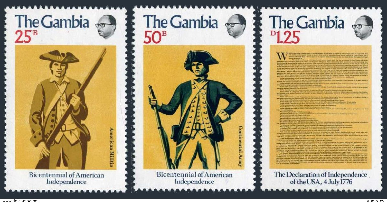 Gambia 335-337,337a Sheet, MNH. Michel 326-328, Bl.1. USA-200. 1976. Militiaman, - Gambie (1965-...)