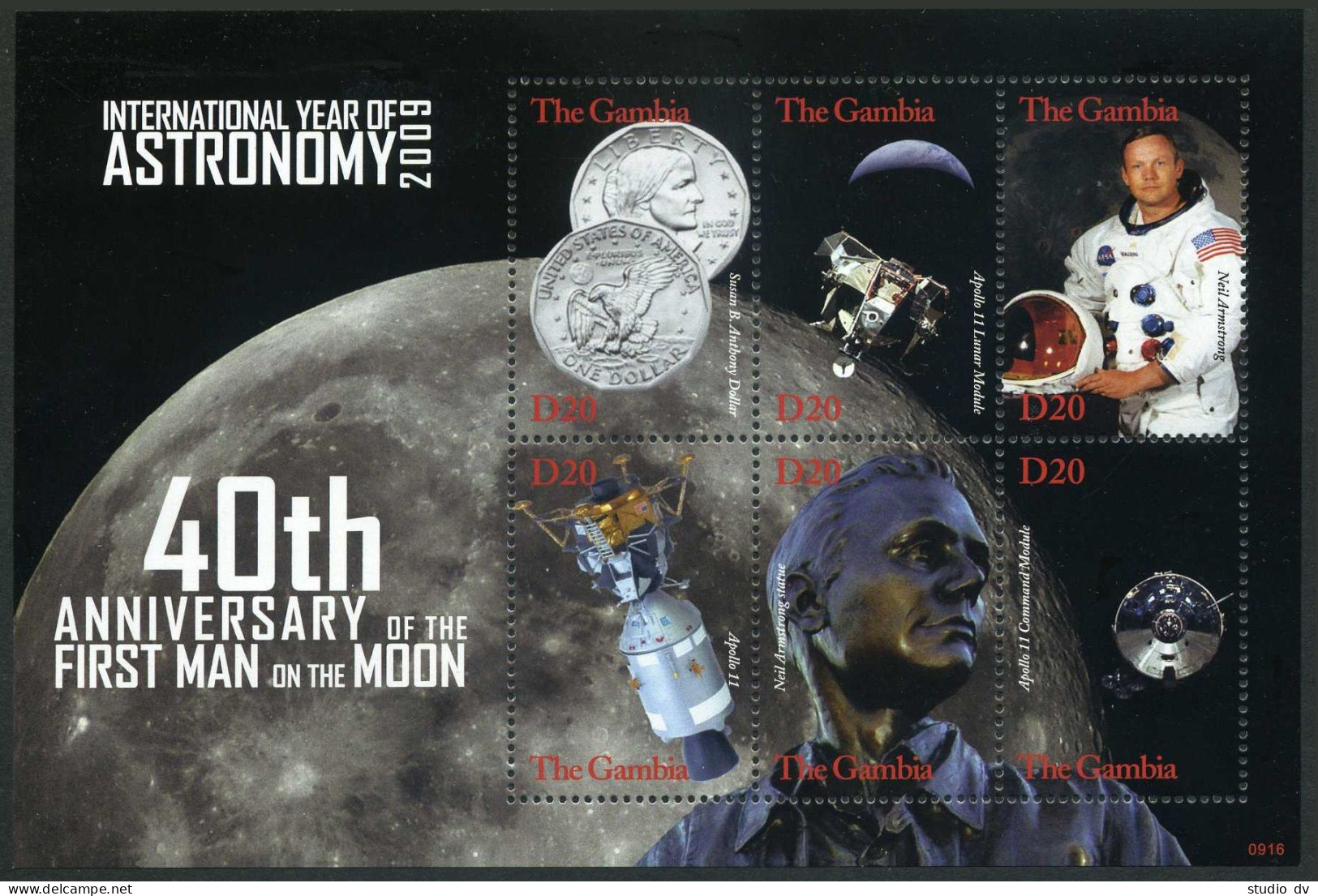 Gambia 3198 Af Sheet, MNH. First Man On The Moon, 40th Ann. 2009.  - Gambia (1965-...)