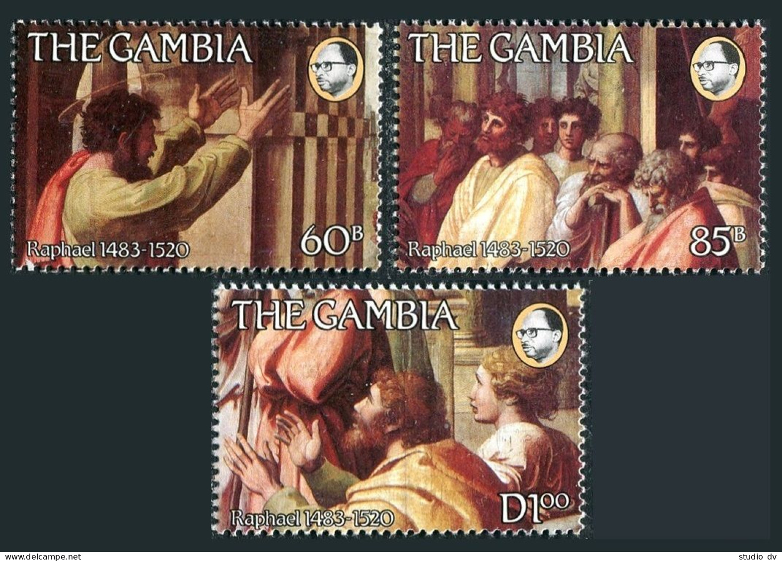 Gambia 489-491, 492, MNH. Raphael-500, 1983. St Paul Preaching At Athens. - Gambie (1965-...)