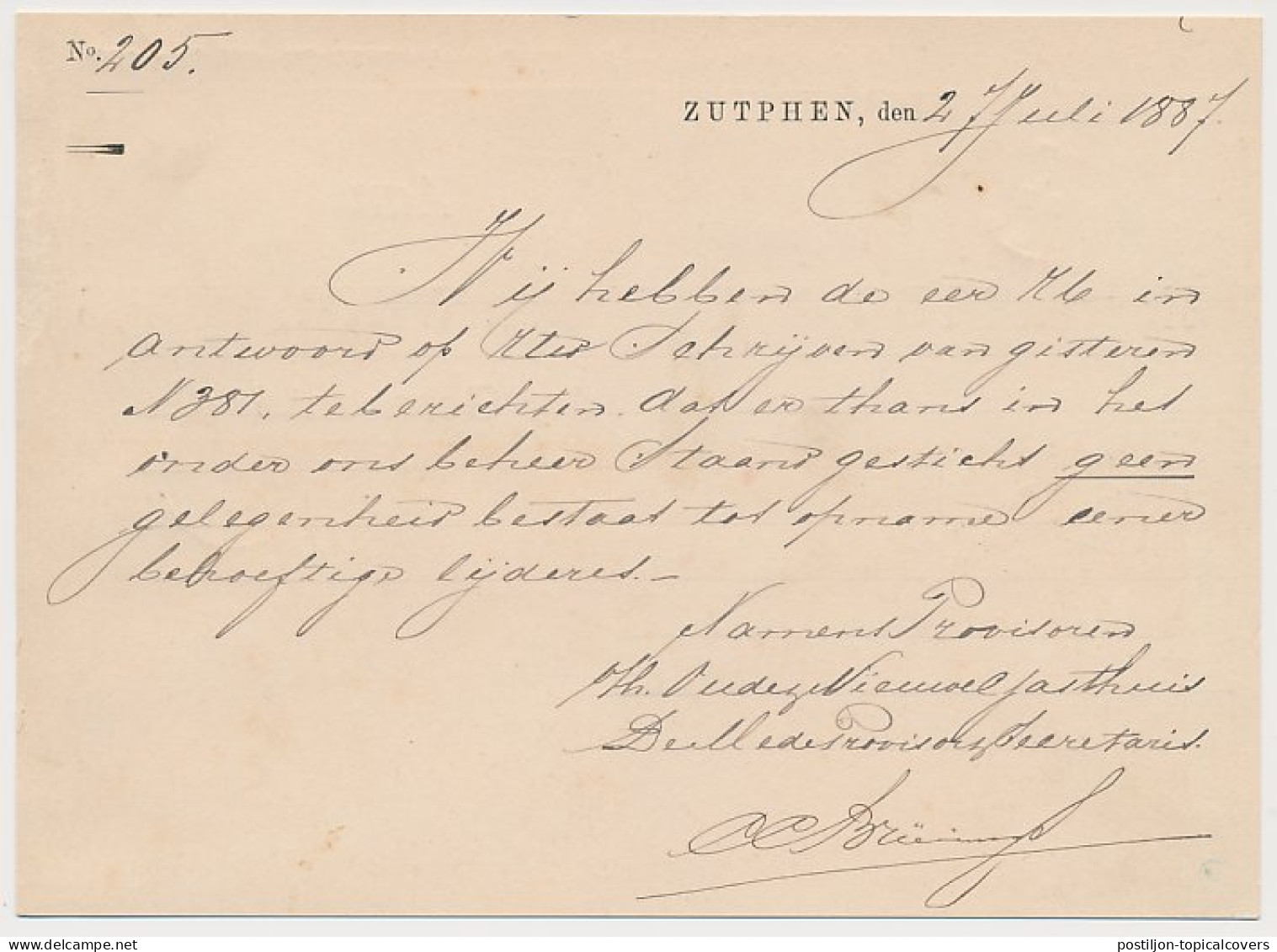 Trein Haltestempel Zutphen 1887 - Lettres & Documents