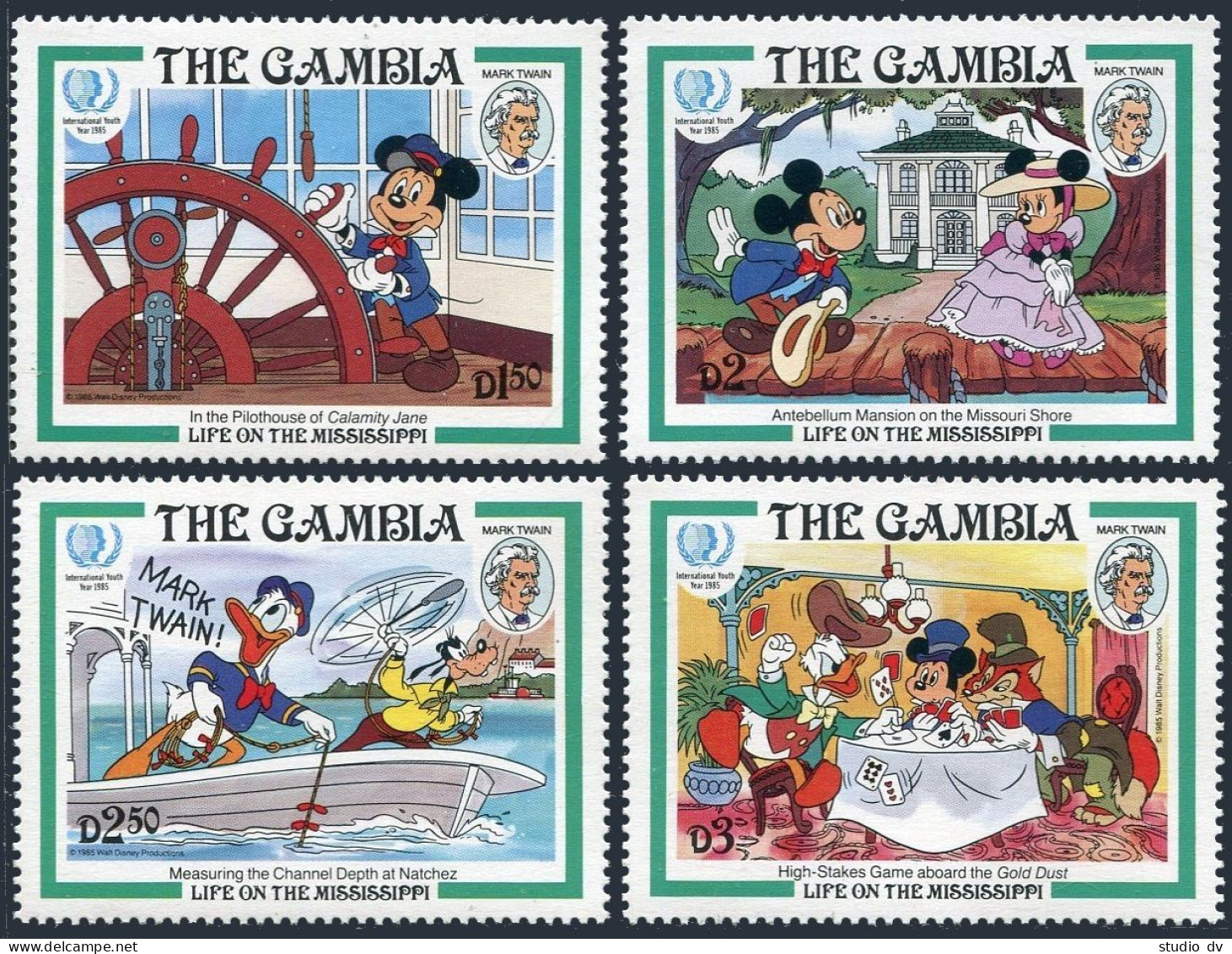 Gambia 562/566,568, MNH. Disney, 1985. Life On The Mississippi, By Mark Twain. - Gambia (1965-...)
