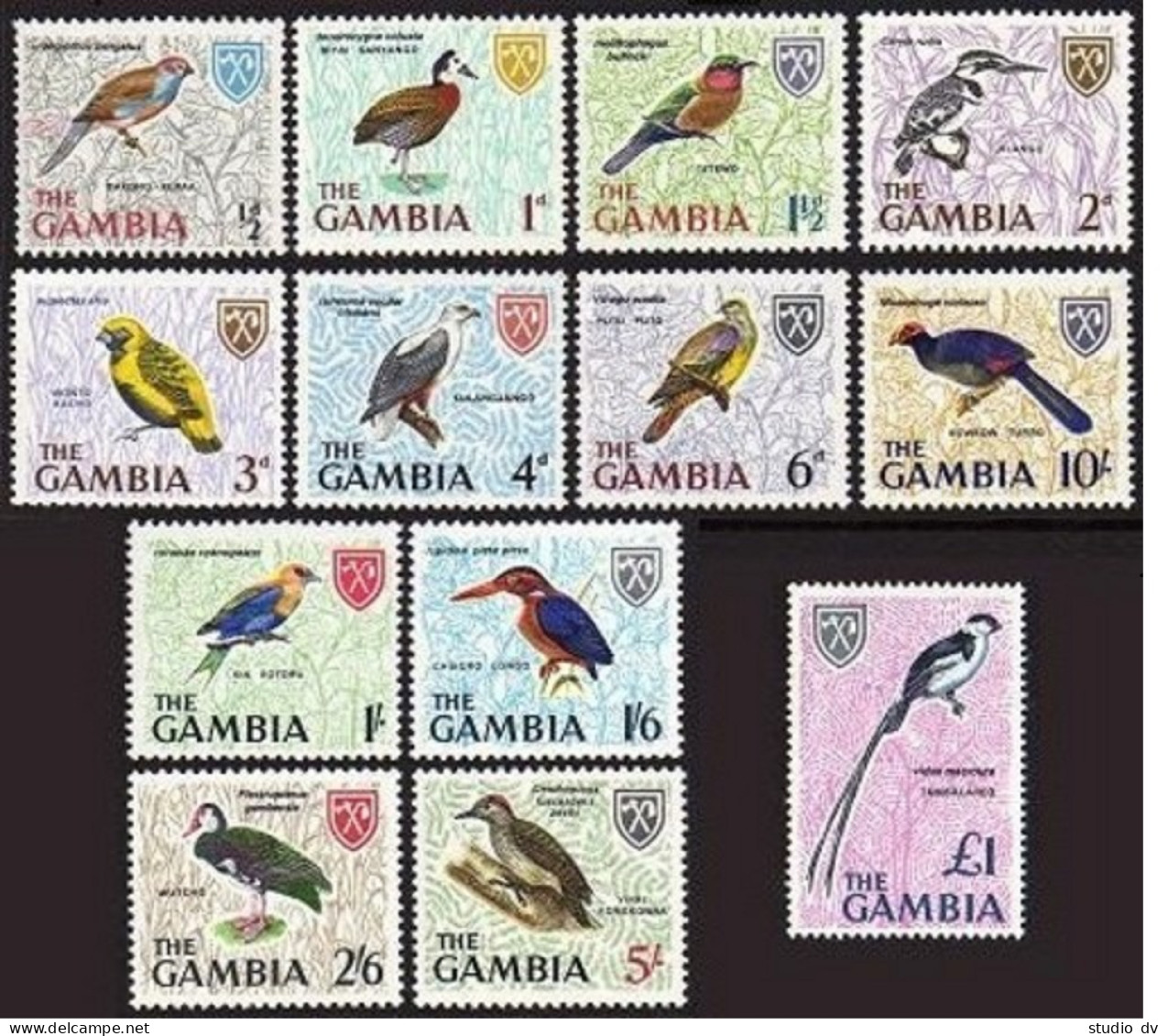 Gambia 215-227, Hinged. Mi 210-222. Birds 1966. Cordon Blue, Tree Duck,Bee-eater - Gambie (1965-...)