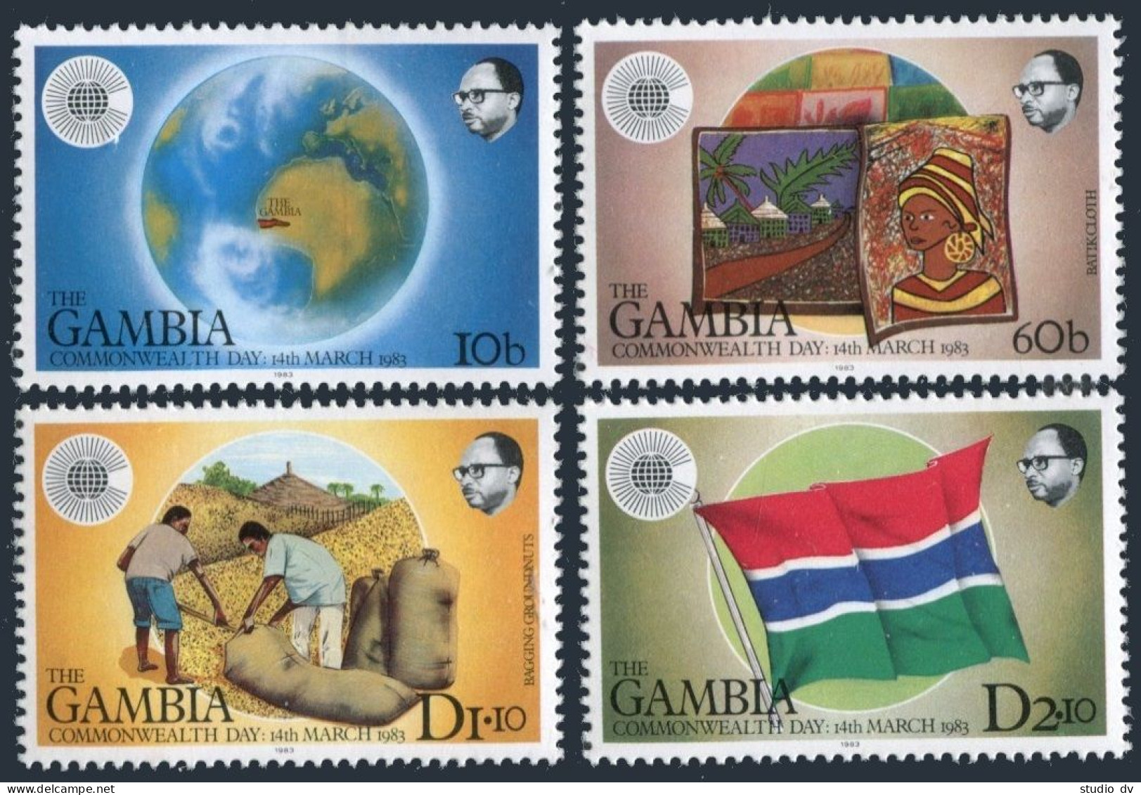 Gambia 459-462, MNH. Mi 457-460. Commonwealth Day 1983. Globe,Cloth,Peanuts,Flag - Gambie (1965-...)