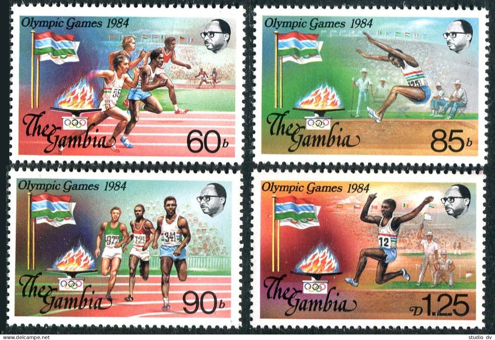 Gambia 525-528, MNH. Mi 521-524. Olympics Los Angeles-1984. Running, Long Jump. - Gambia (1965-...)