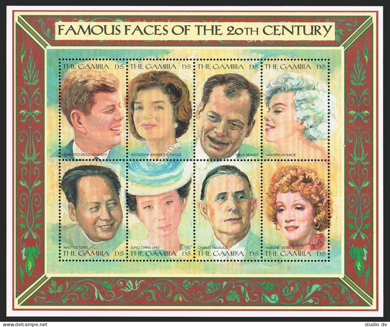 Gambia 1805 Ah Sheet,MNH. Famous People 1996.J.Kennedy,Mao Tse-Tung,de Gaulle, - Gambia (1965-...)