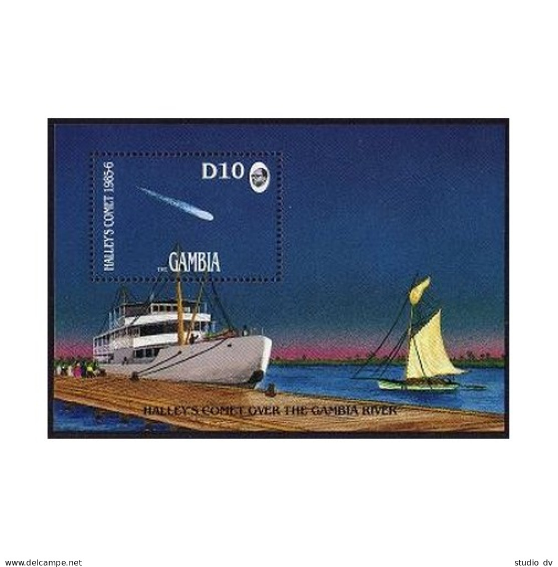 Gambia 610, MNH.Michel 616 Bl.21. Halley's Comet, 1986. Ship, Sailboat. - Gambie (1965-...)