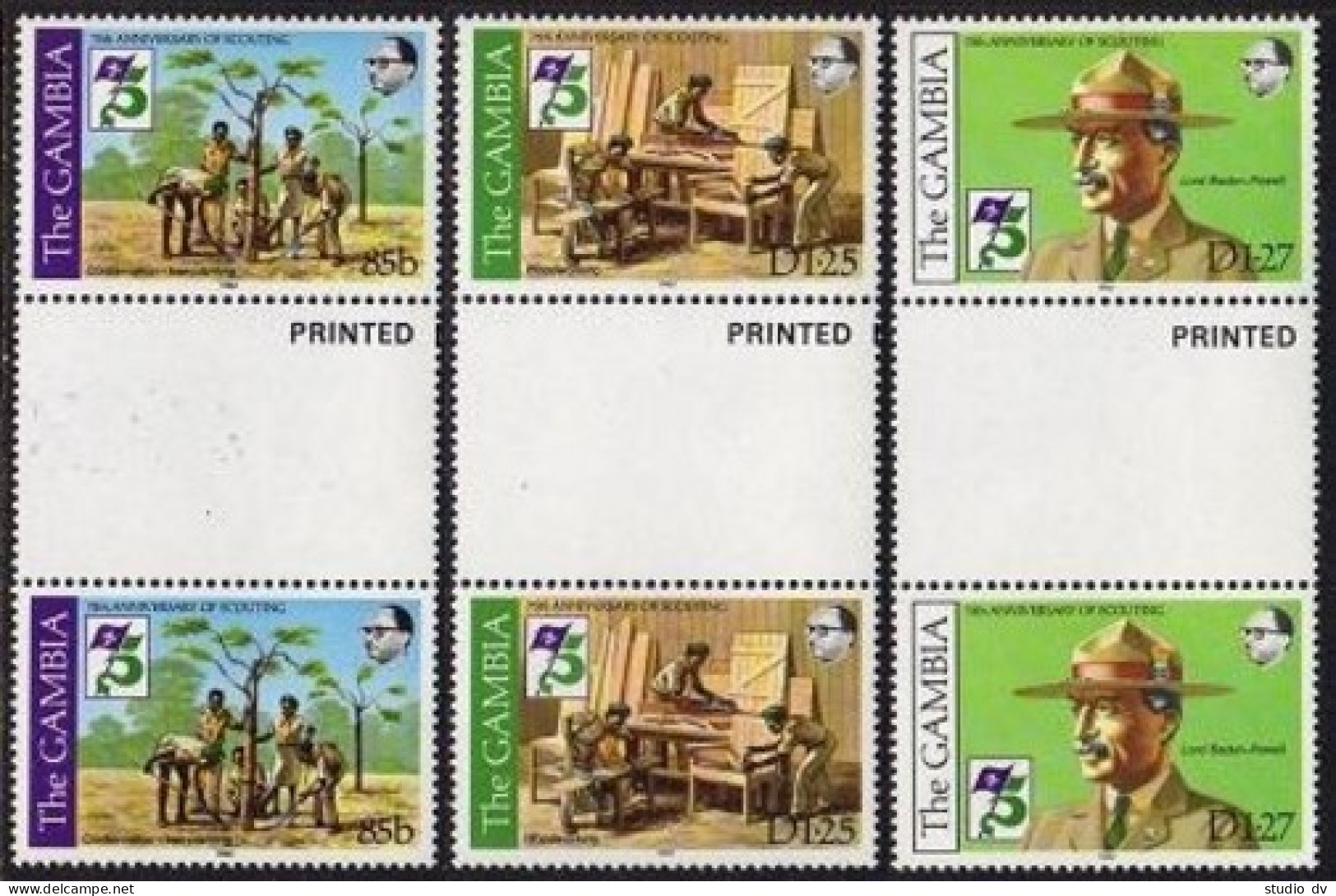 Gambia 440-442 Gutter, MNH. Mi 438-440. Scouting Year 1982. Lord Baden-Powell, - Gambie (1965-...)