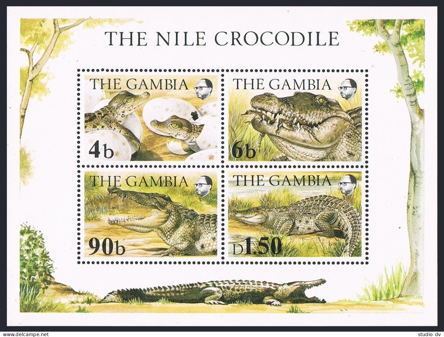 Gambia 515-518, 518A, MNH. Mi 517-520, 521-524 Bl.10. WWF 1984. Nile Crocodile. - Gambia (1965-...)