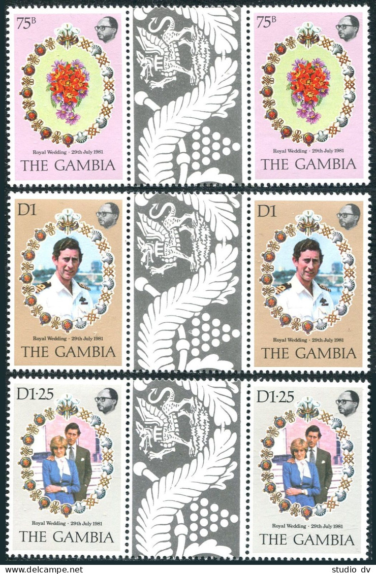 Gambia 426-428 Gutter, MNH. Mi 424-426. Prince Charles, Lady Diana Wedding. 1981 - Gambia (1965-...)