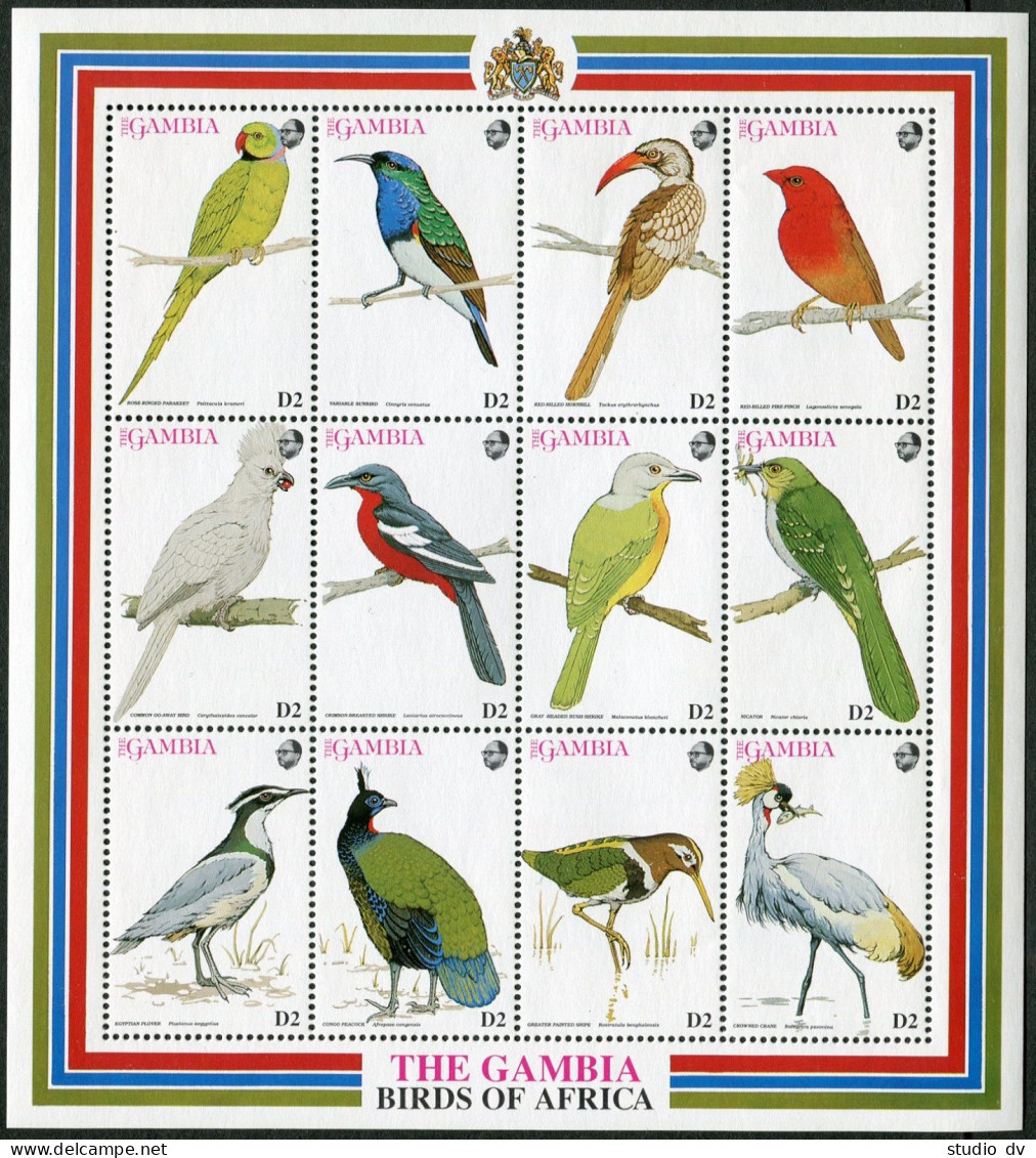 Gambia 1375 Ai Sheet,MNH.Michel 1565-1576 Klb. Birds Of Africa:Parakeet,Sunbird, - Gambia (1965-...)