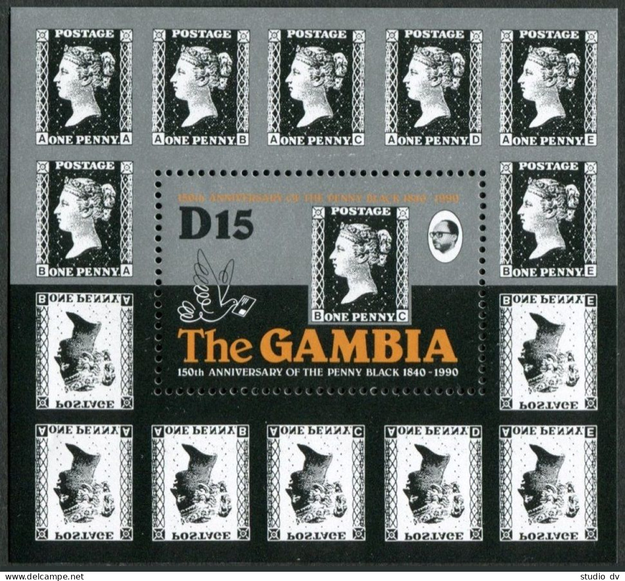 Gambia 1001-1002,1003, MNH.Mi 1159-60,Bl.109. LONDON-1990.Penny Black,150th Ann. - Gambie (1965-...)