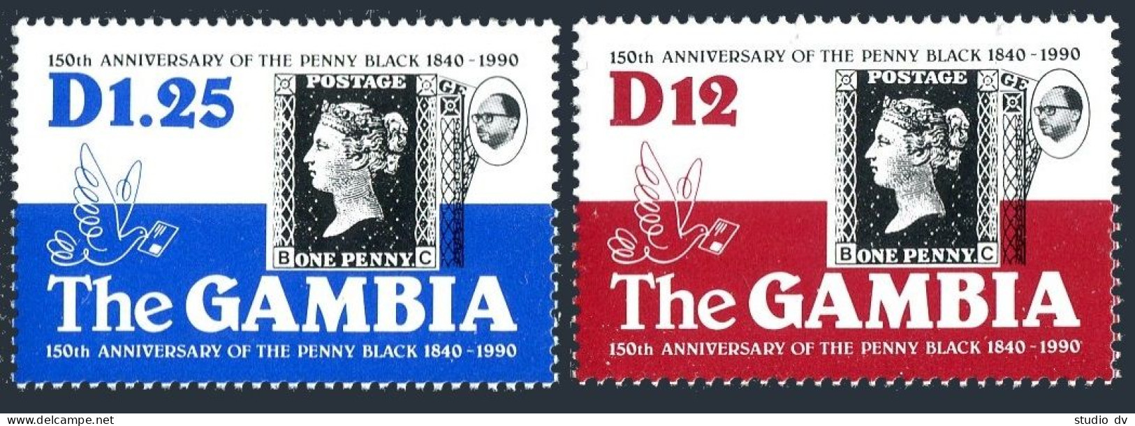 Gambia 1001-1002,1003, MNH.Mi 1159-60,Bl.109. LONDON-1990.Penny Black,150th Ann. - Gambia (1965-...)
