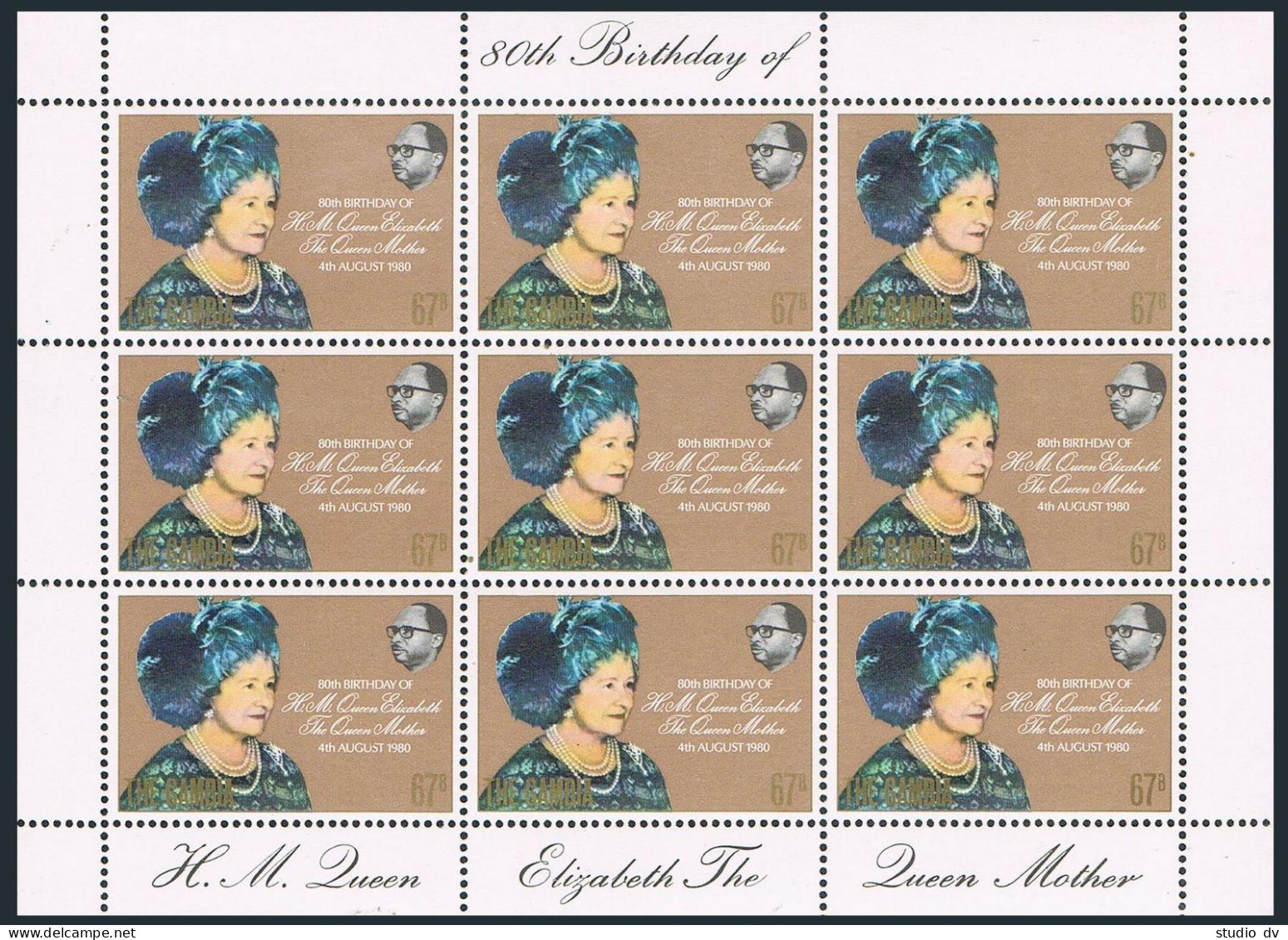 Gambia 412 Sheet, MNH. Mi 410 Klb. Queen Mother Elizabeth, 80 Birthday, 1980. - Gambia (1965-...)