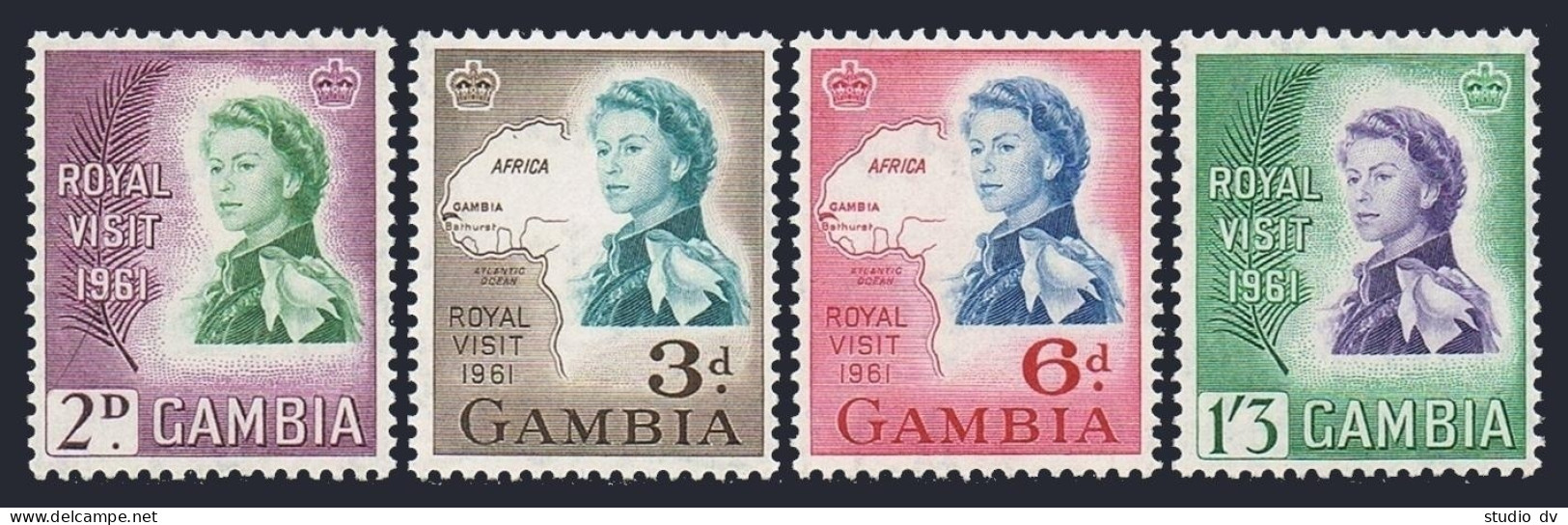 Gambia 168-171, Hinged. Mi 163-166. Queen Elizabeth II Royal Visit. 1961. Map. - Gambie (1965-...)