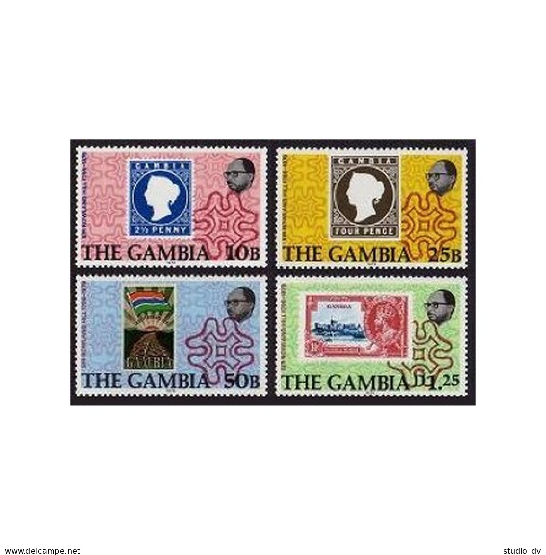 Gambia 394-397, 397a, MNH. Mi 390-393, Bl.4. Sir Rowland Hill, 1979. Stamps,Flag - Gambie (1965-...)