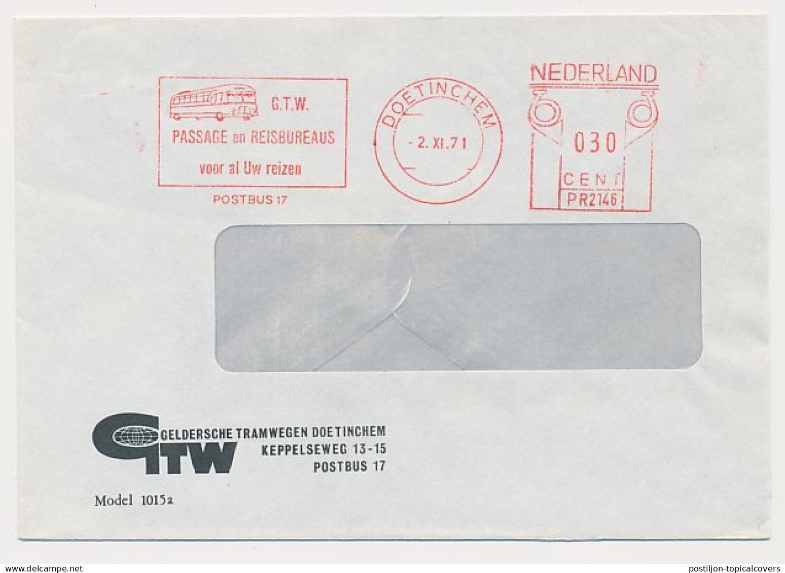 Meter Cover Netherlands 1971 Bus - GTW - Tramway Comany - Doetinchem - Bus