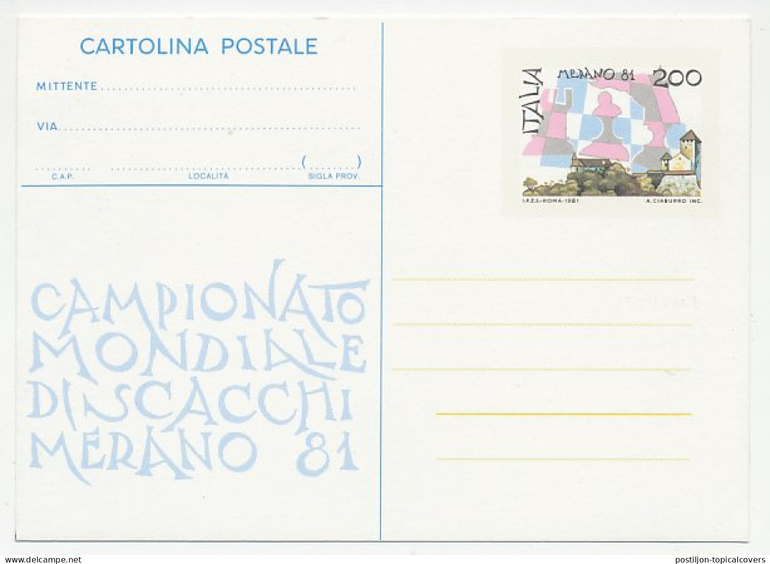 Postal Stationery Italy 1981 Chess Tournament - Non Classés