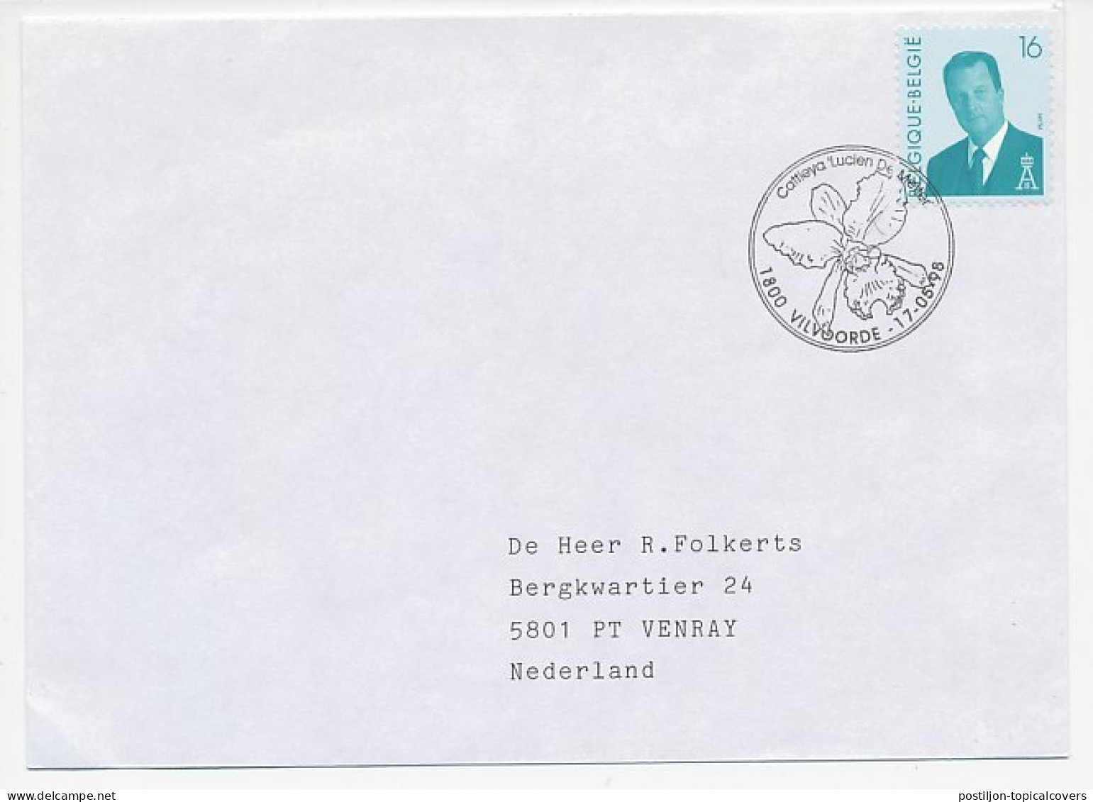 Cover / Postmark Belgium 1998 Flower - Orchid - Other & Unclassified