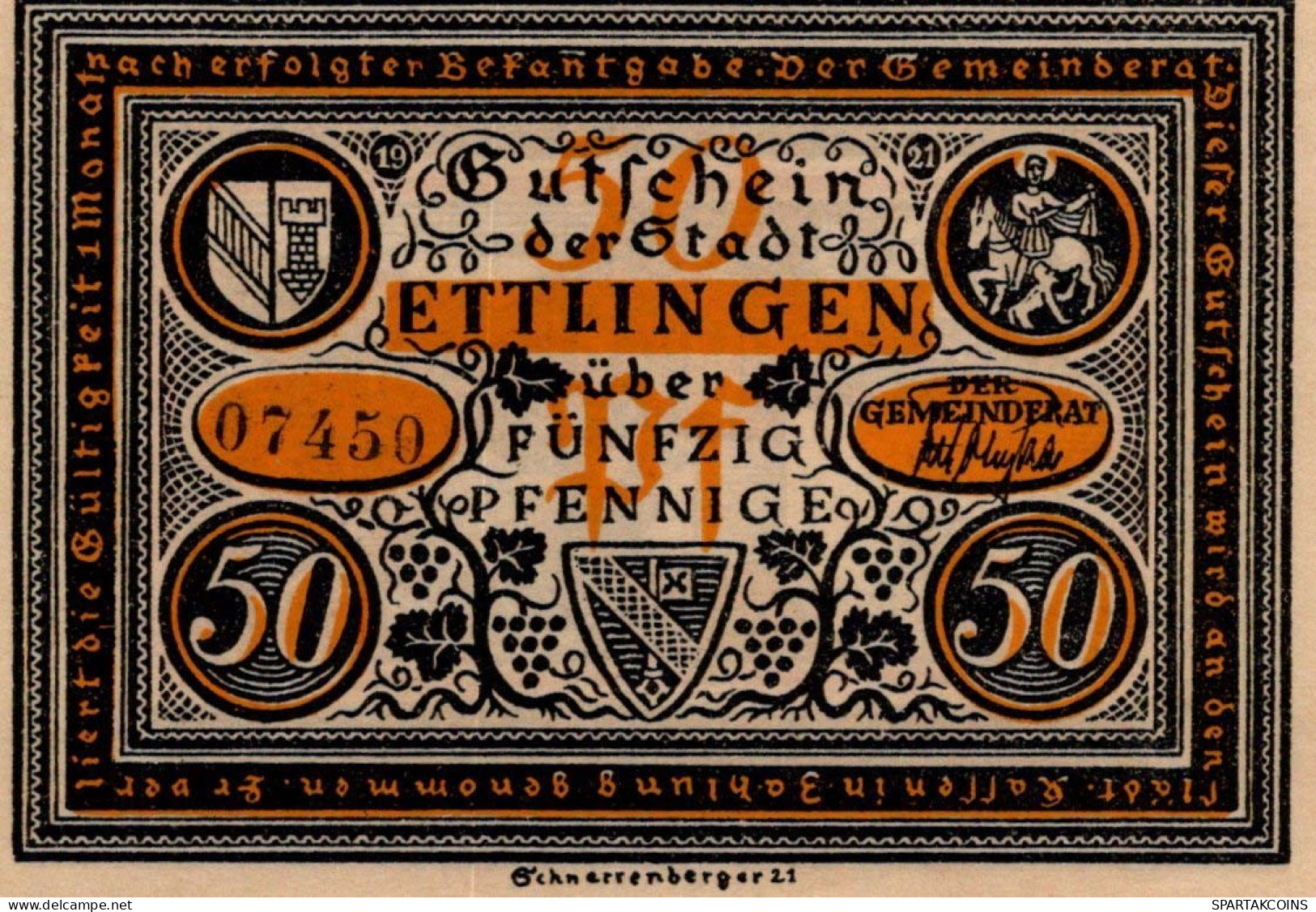 50 PFENNIG 1921 Stadt ETTLINGEN Baden UNC DEUTSCHLAND Notgeld Banknote #PB360 - [11] Local Banknote Issues