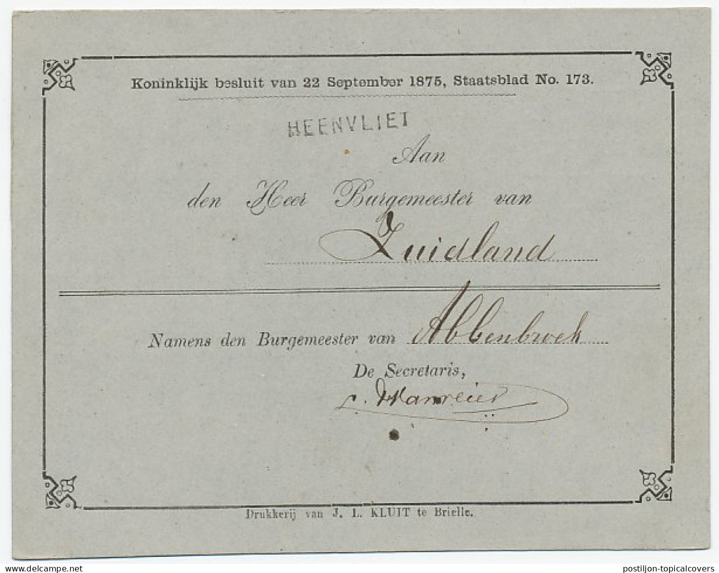 Naamstempel Heenvliet 1883 - Lettres & Documents