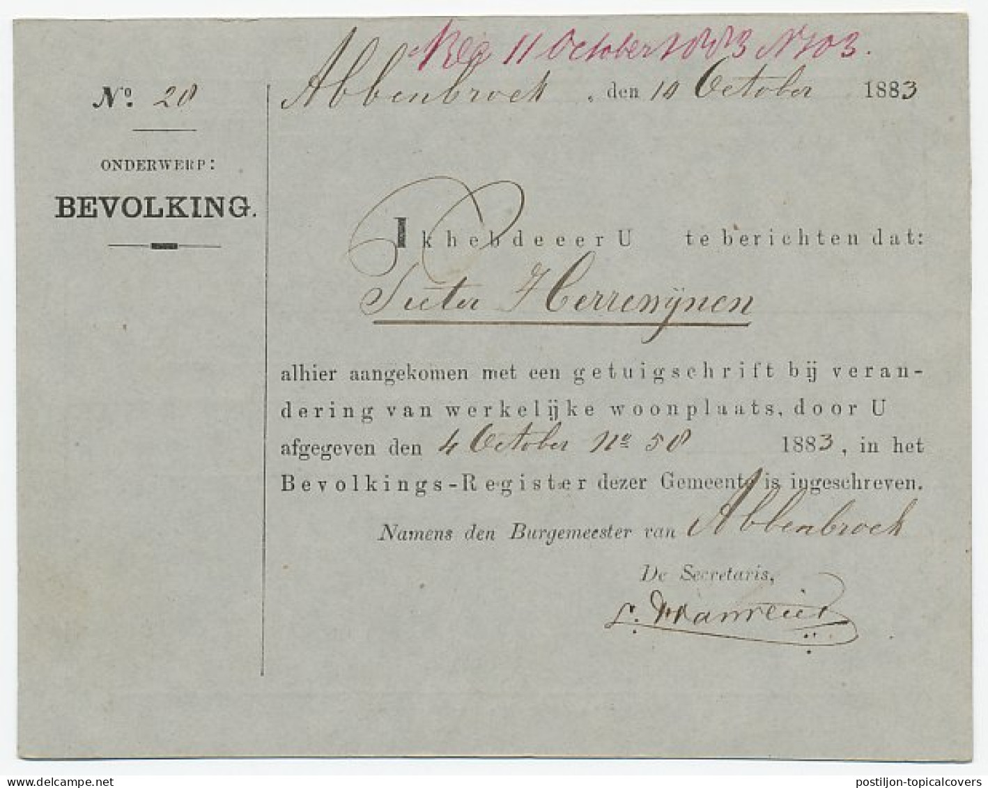 Naamstempel Heenvliet 1883 - Covers & Documents