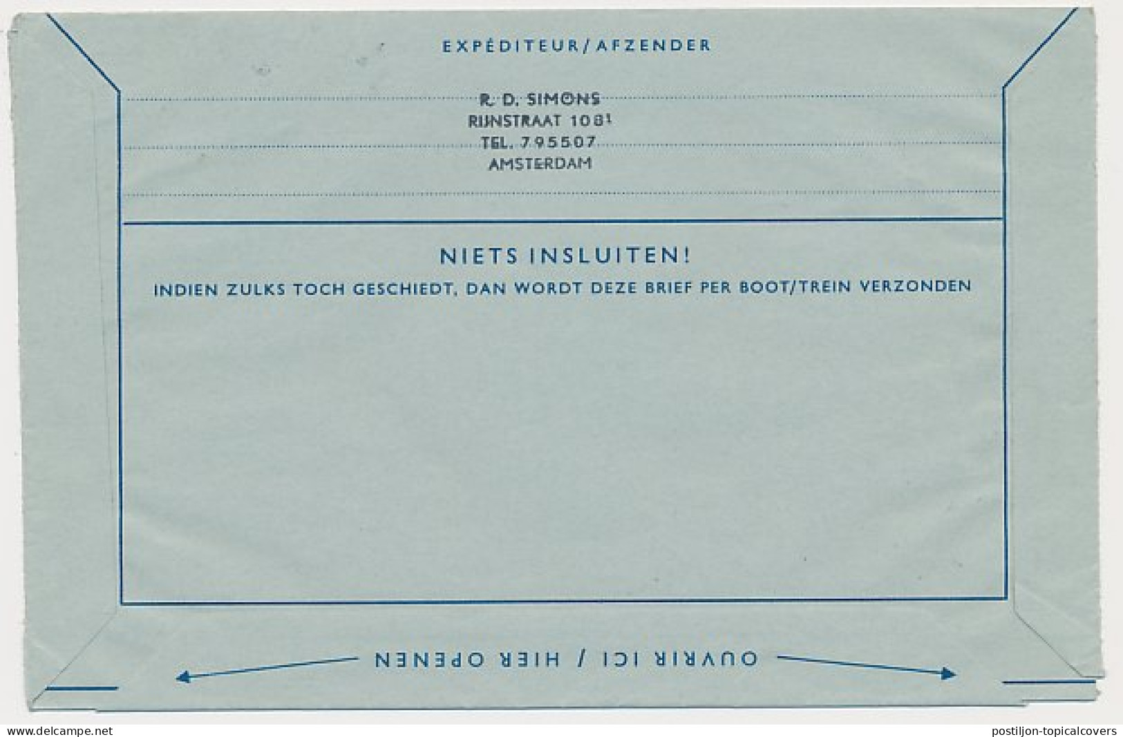 Luchtpostblad G. 10 Amsterdam - Londen GB / UK 1961 - Entiers Postaux