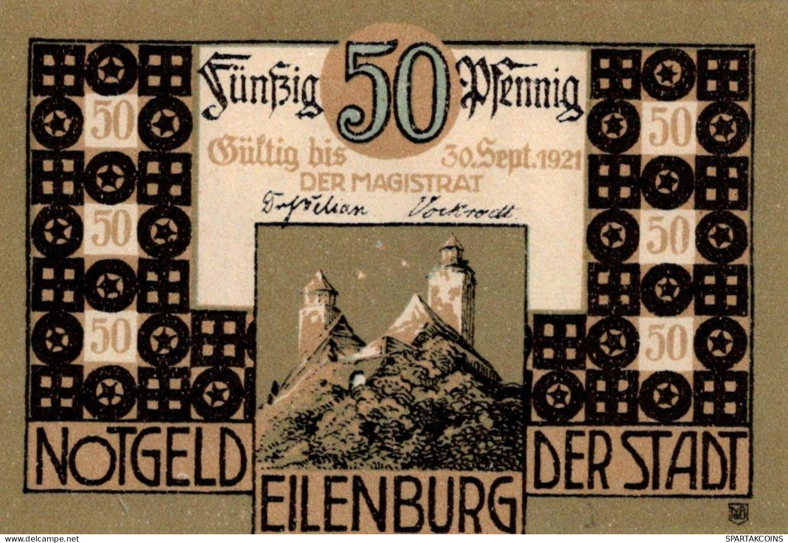 50 PFENNIG 1921 Stadt EILENBURG Saxony UNC DEUTSCHLAND Notgeld Banknote #PB072 - [11] Local Banknote Issues