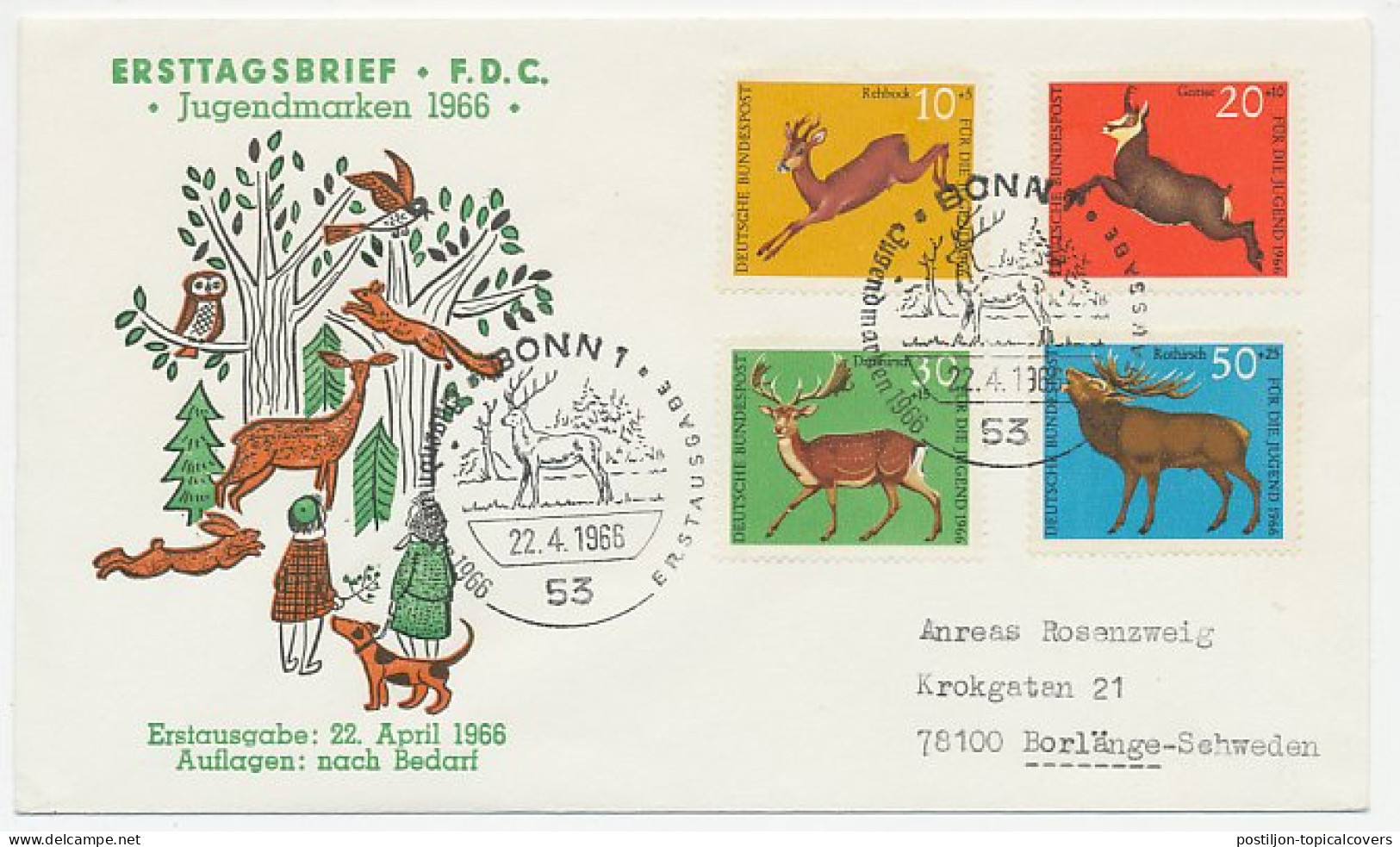 Cover / Postmark Germany 1966 Deer - Chamois - Stag - Other & Unclassified