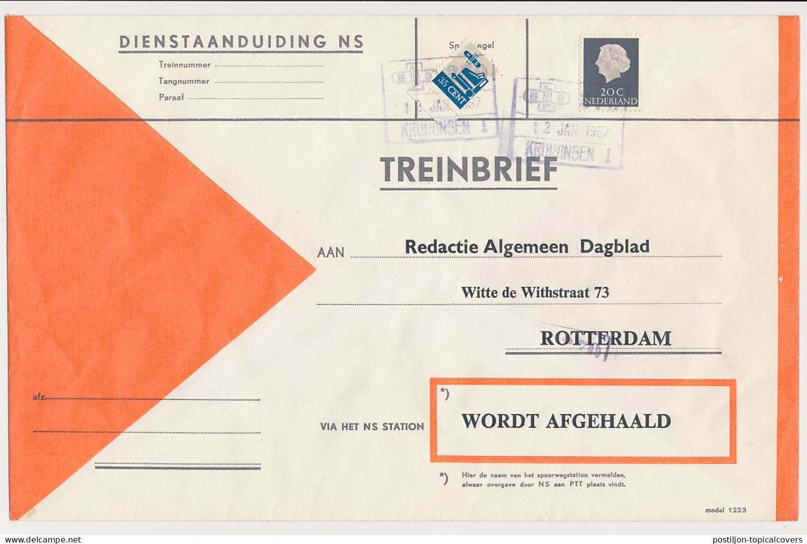 Treinbrief Kruiningen - Rotterdam 1967 - Non Classificati