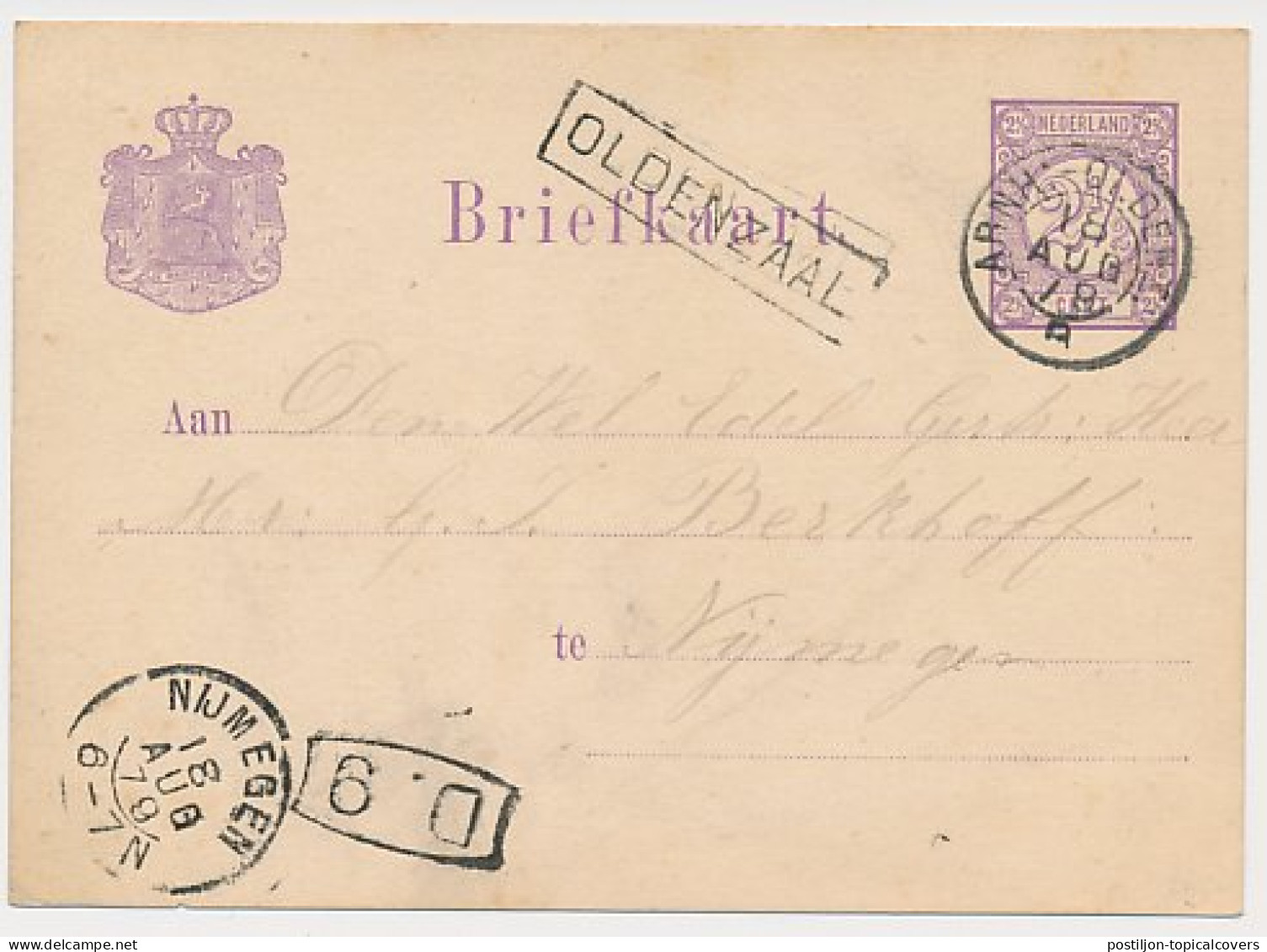 Trein Haltestempel Oldenzaal 1878 - Covers & Documents