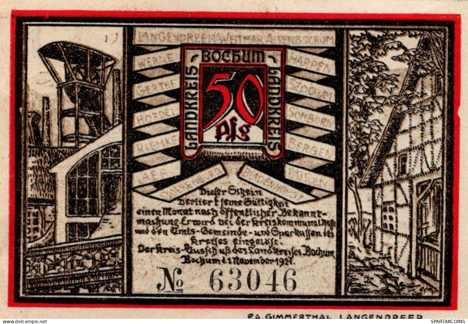 50 PFENNIG 1921 Stadt BOCHUM Westphalia UNC DEUTSCHLAND Notgeld Banknote #PA250 - [11] Local Banknote Issues