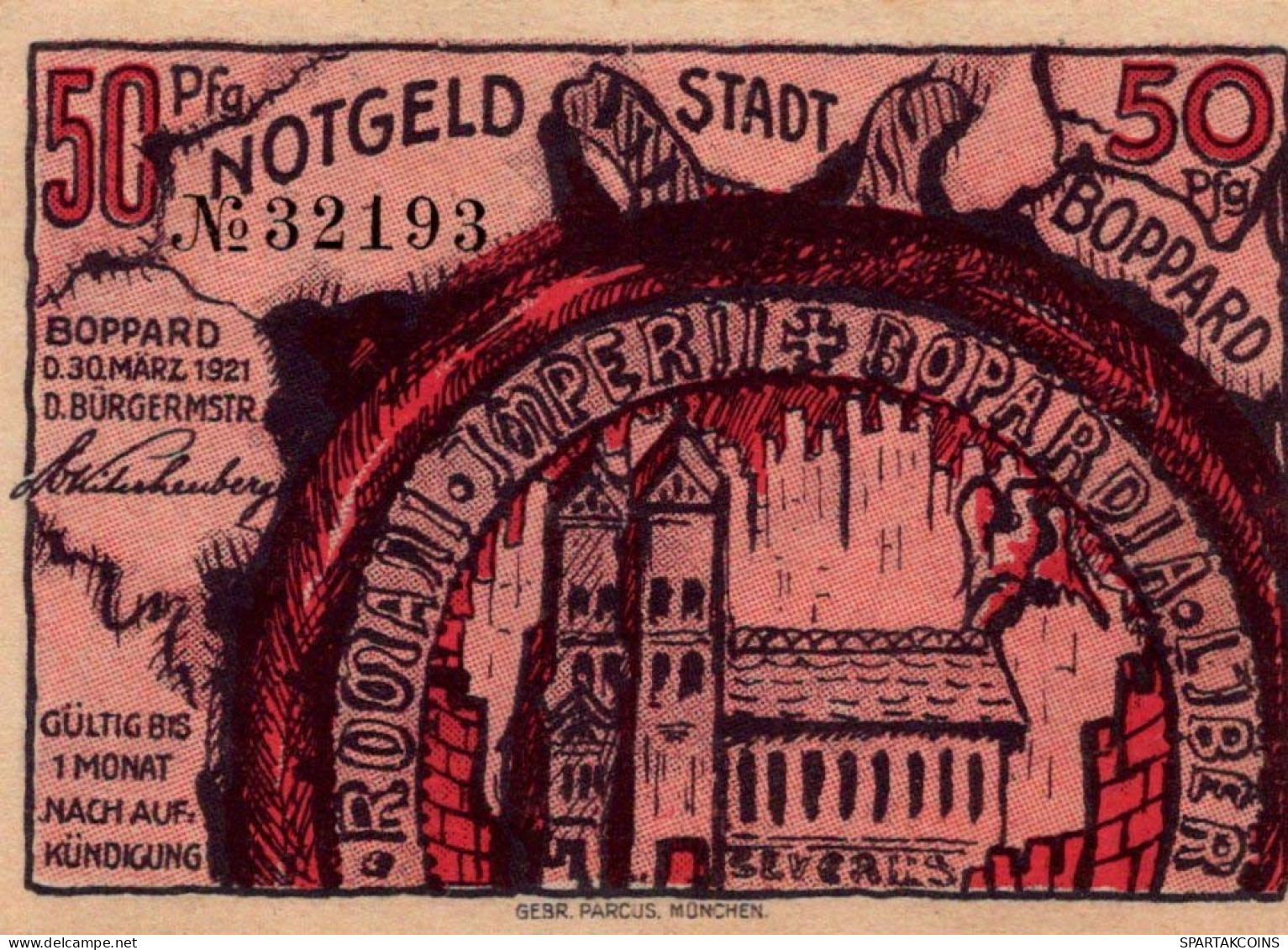 50 PFENNIG 1921 Stadt BOPPARD Rhine UNC DEUTSCHLAND Notgeld Banknote #PA260 - [11] Local Banknote Issues
