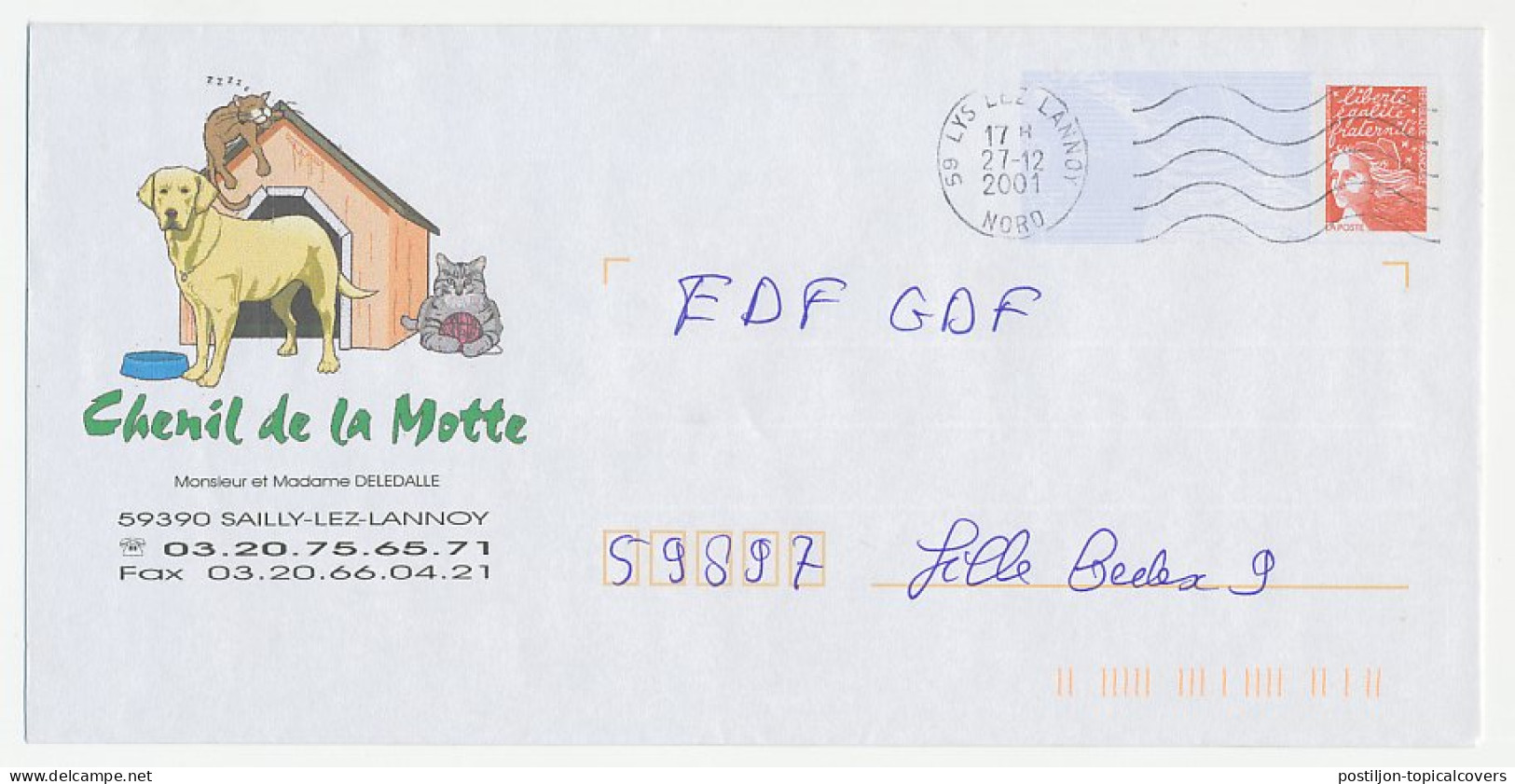 Postal Stationery / PAP France 2001 Dog - Cat - Other & Unclassified