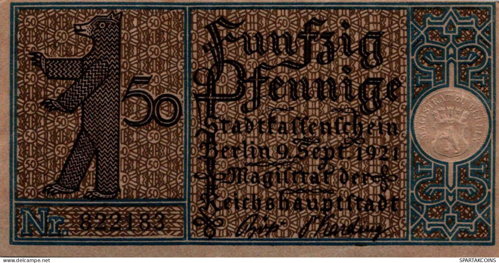 50 PFENNIG 1921 Stadt BERLIN UNC DEUTSCHLAND Notgeld Banknote #PH740 - [11] Emissions Locales